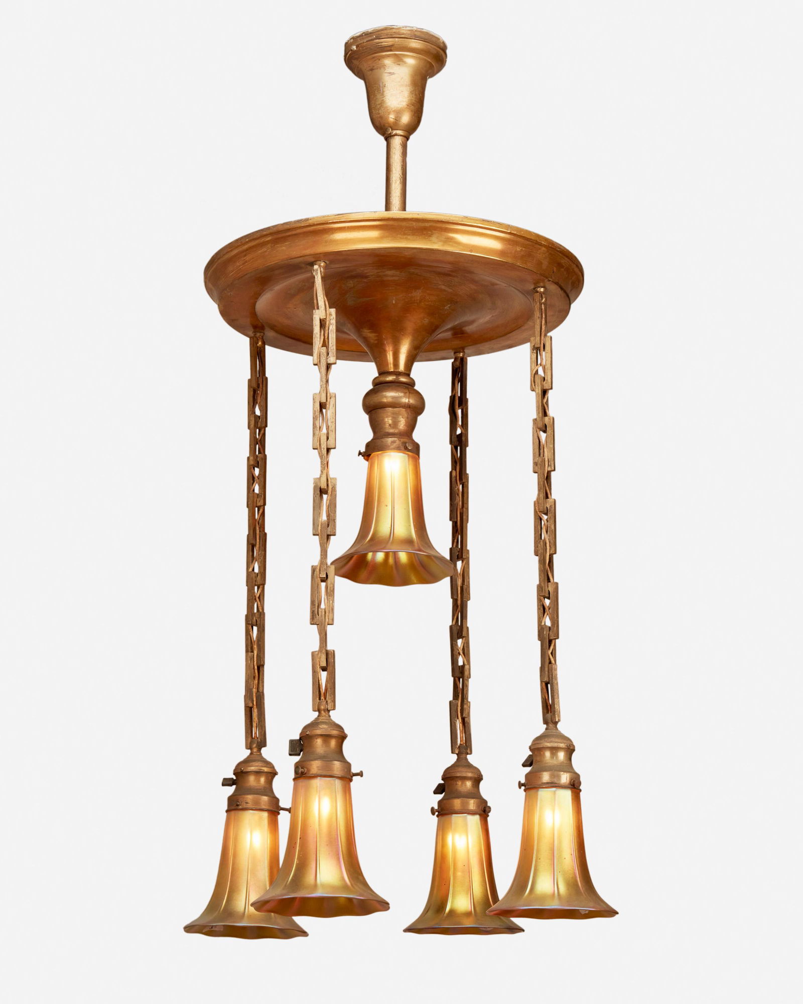 A gilt-metal chandelier with Steuben Aurene glass (1 of 3)