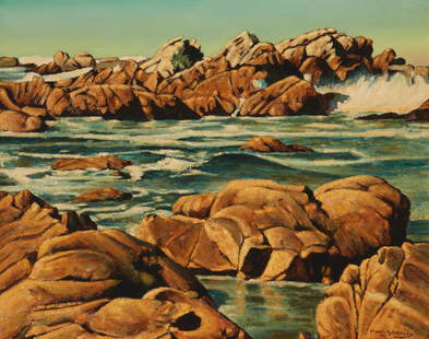 Frank J. Gavencky (1888-1966, Ramona, CA): Seascape Oil on masonite Signed lower right: Frank J. Gavencky 24" H x 30" W Provenance: Michael Johnson Fine Arts, Fallbrook, CA