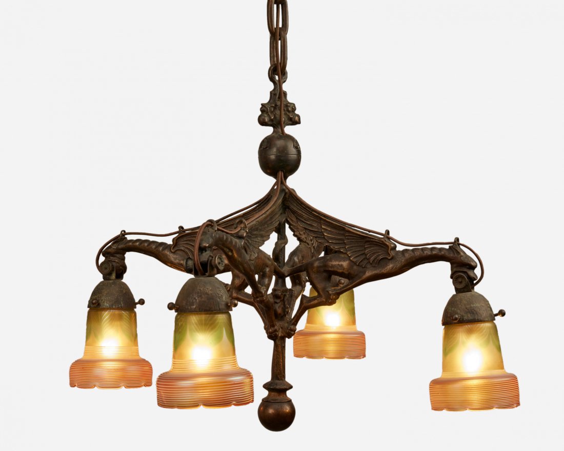 An Art Nouveau bronze dragon chandelier (1 of 5)