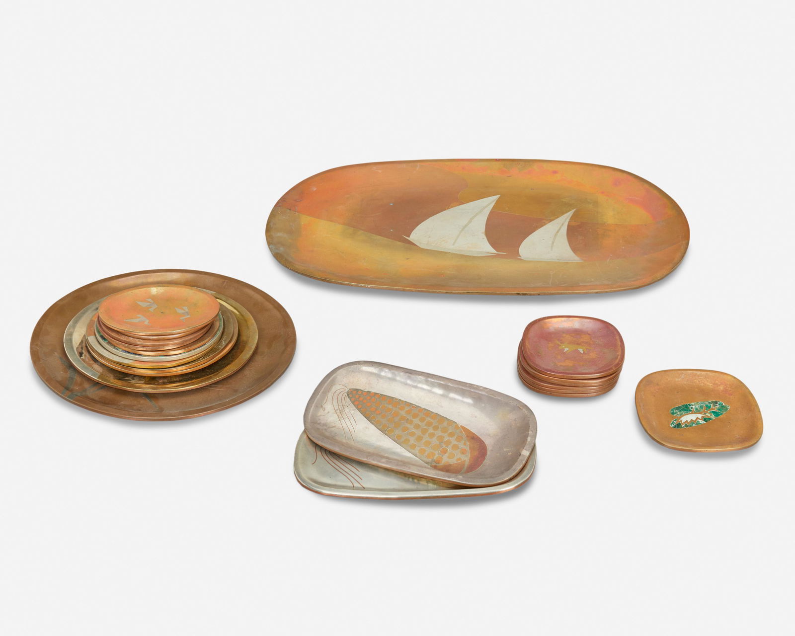 A group of Los Castillo mixed-metal trays and dishes (1 of 17)