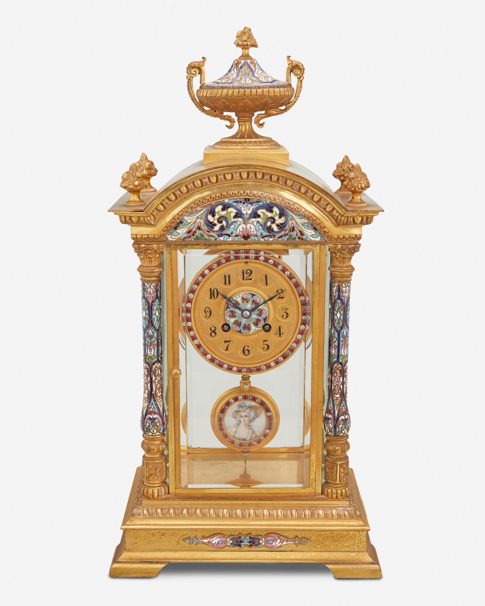 A French gilt-bronze and champleve mantel clock (1 of 8)