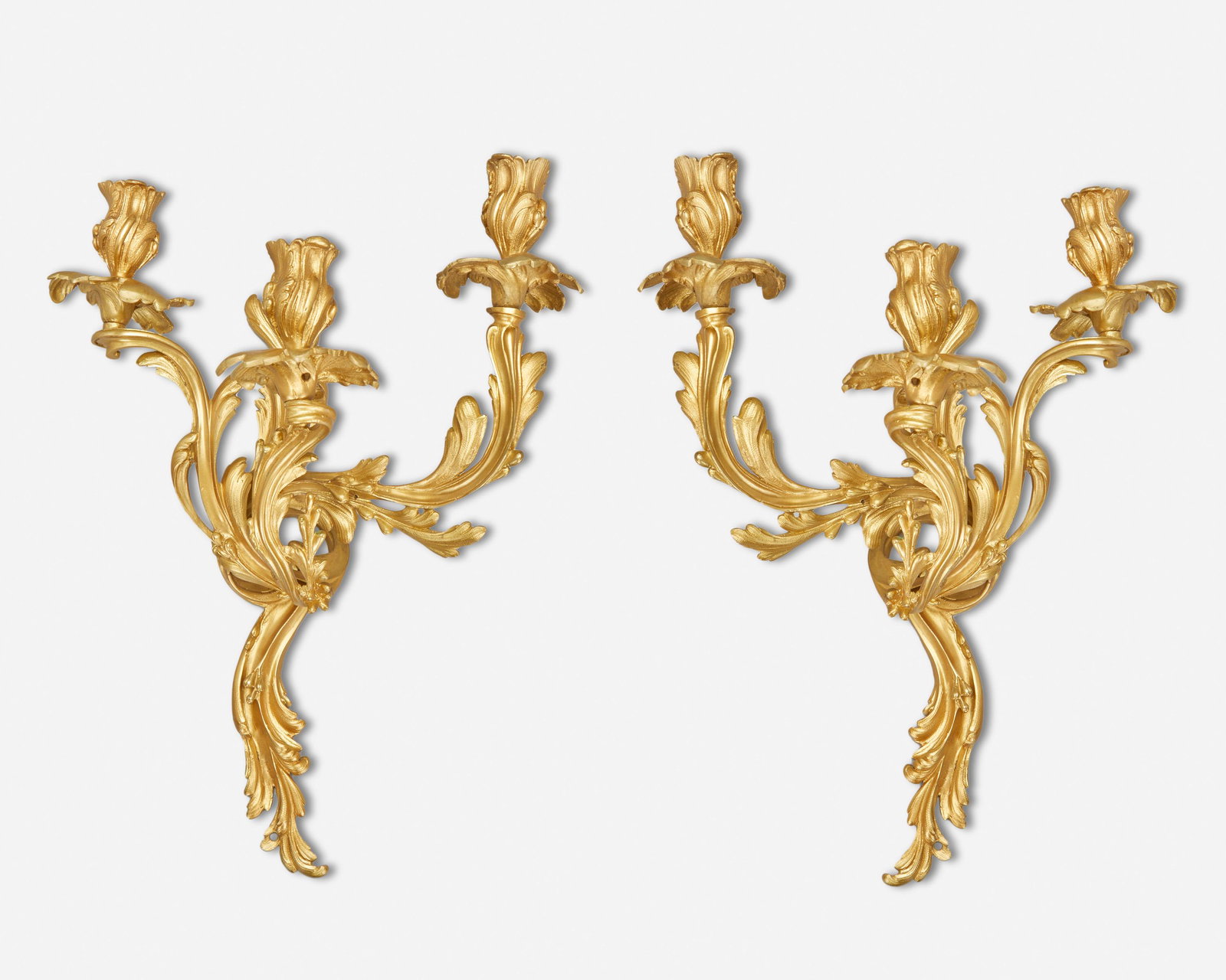 A pair of French Louis XV-style gilt-bronze wall (1 of 3)
