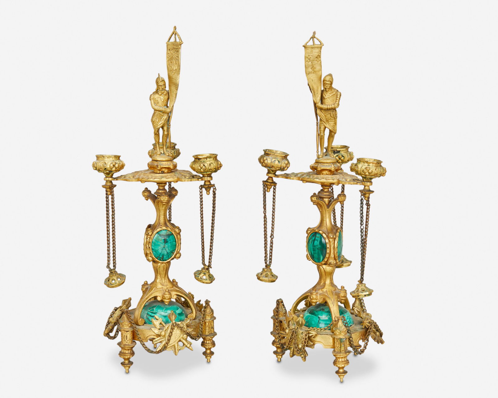 A pair of gilt-bronze and malachite candlesticks (1 of 6)