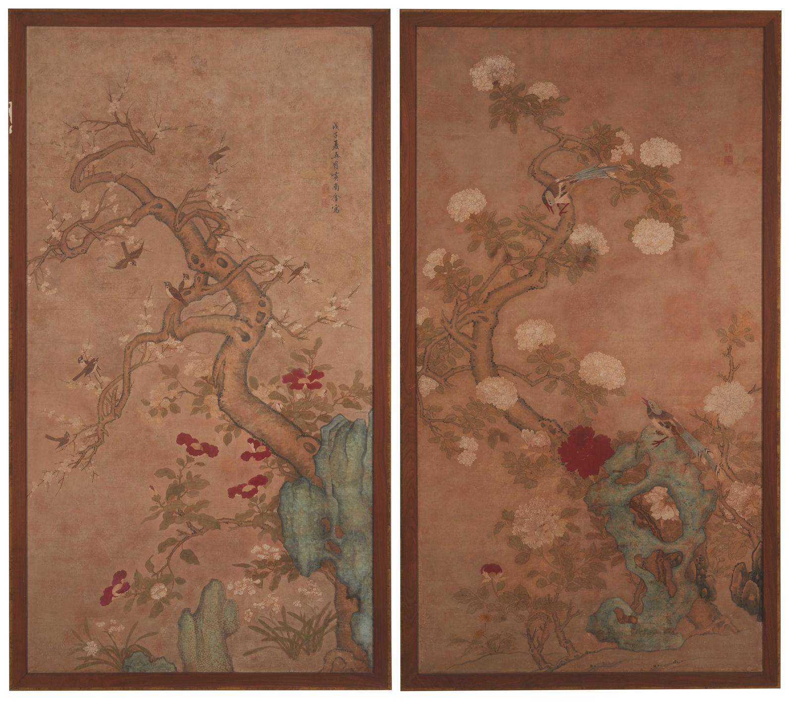 A pair of Early 20th Century Chinese painted panels (1 of 4)