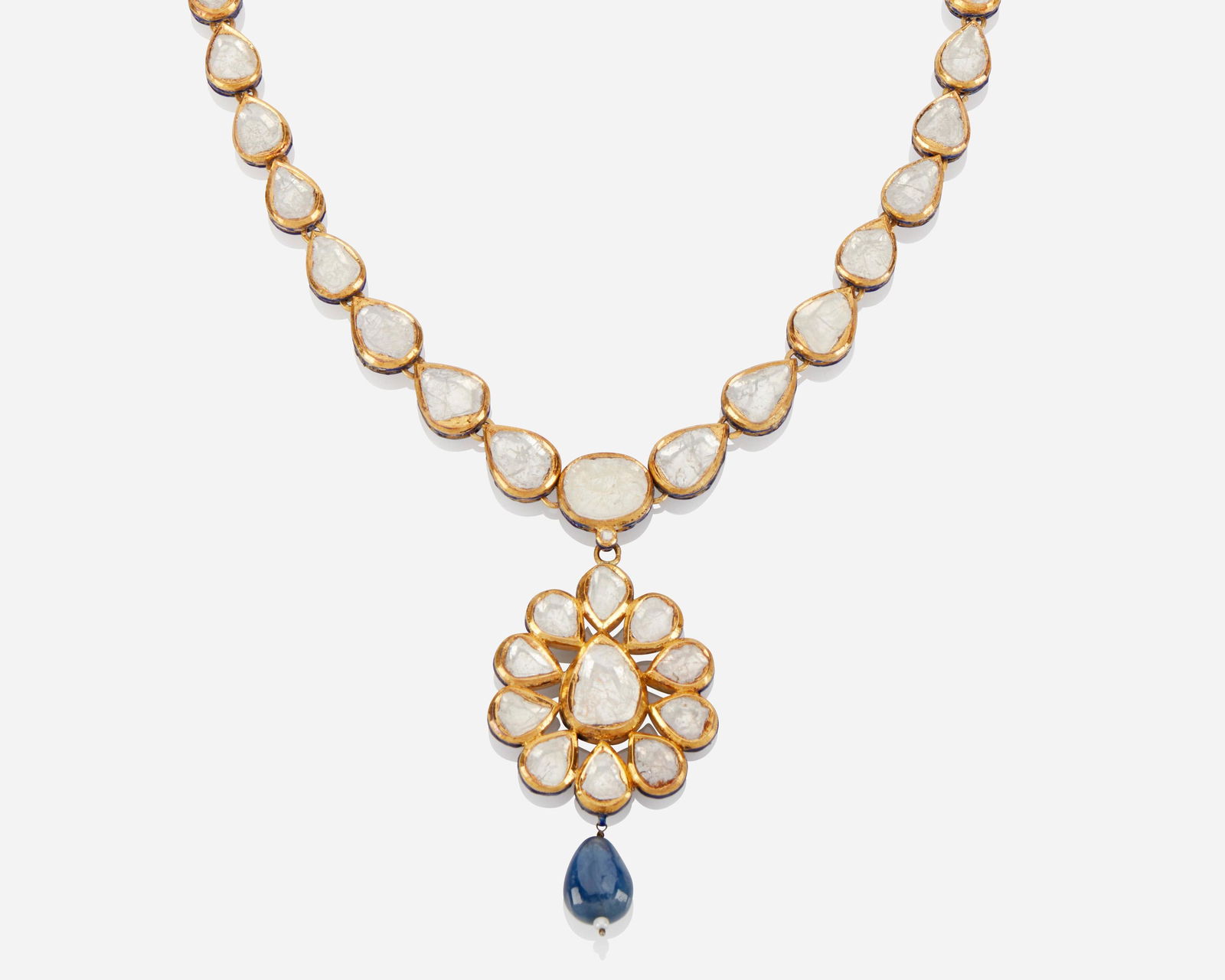 An Indian diamond and blue enamel necklace (1 of 4)