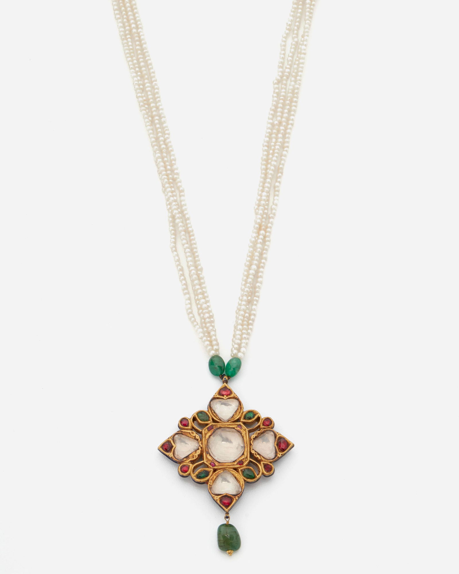 A gem-set quatrefoil and seed pearl pendant necklace (1 of 2)