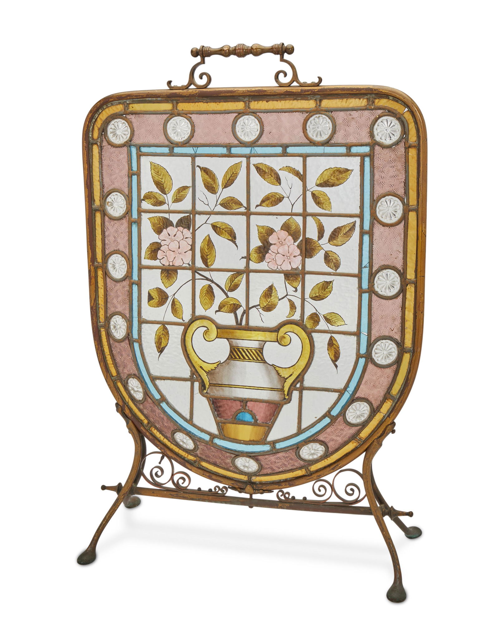 An English reverse-painted leaded glass firescreen (1 of 3)