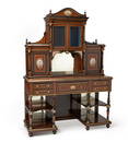 An Edwardian etagere display cabinet and desk