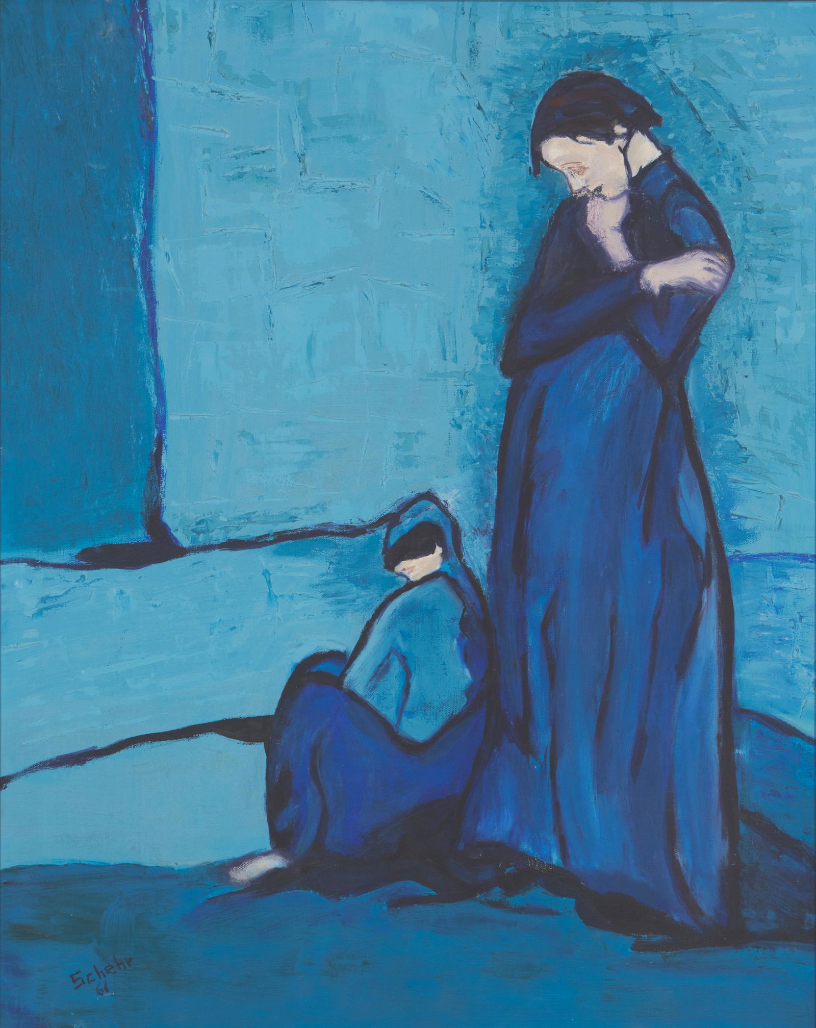 Two figures in blue, one standing (1 of 4)