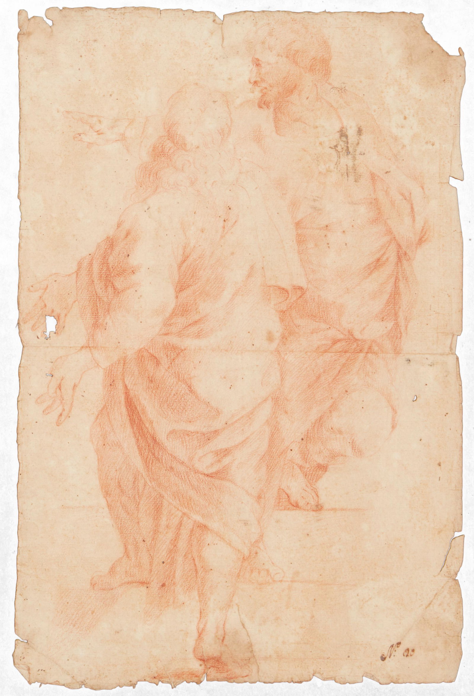 Two figures: Late17th/early18th Century Continental School Sanguine on paper under glass Appears unsigned, numbered lower right: No. 20 17" H x 11.25" W