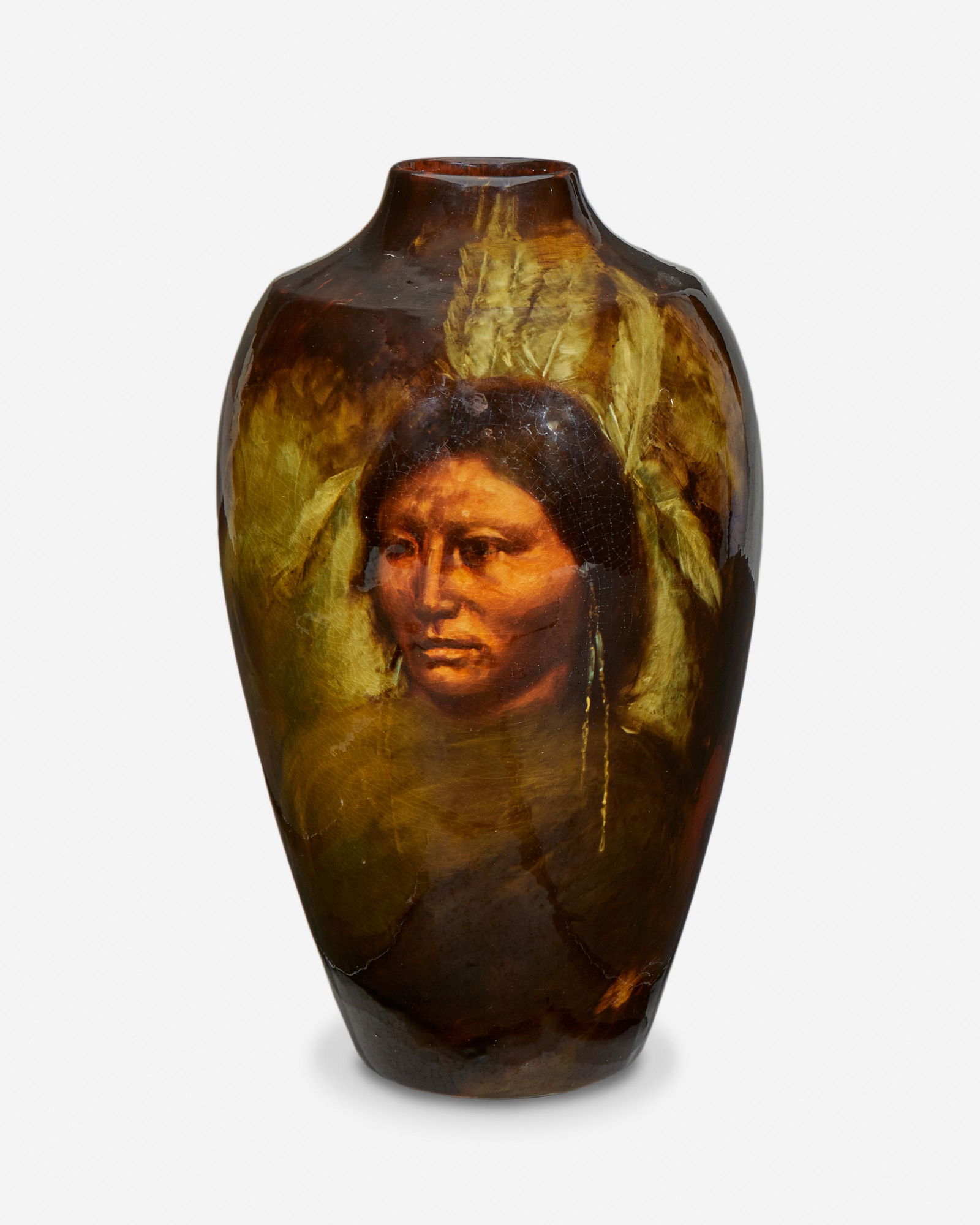 A Weller Louwelsa art pottery vase with Native American (1 of 3)