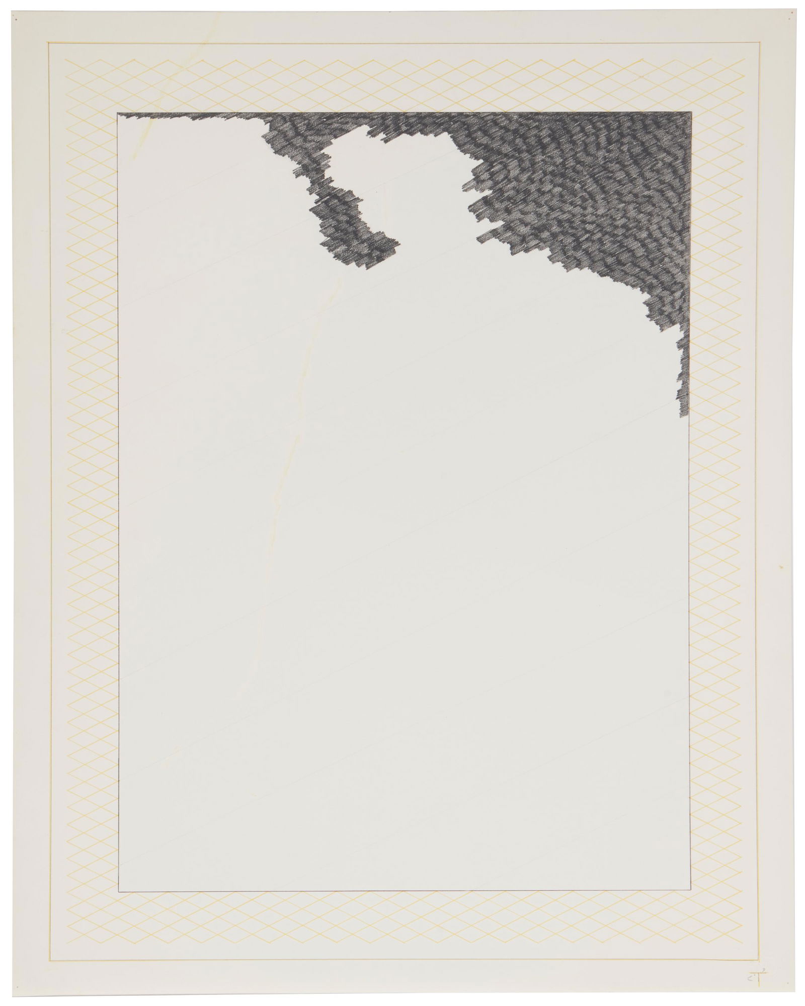 Ed Moses (1926-2018, American): "Loom," 1961 Graphite and yellow pencil on Strathmore paper under Plexiglas Initialed lower right, titled and dated on a card affixed to the frame verso, blindstamped for Strathmore lower right 29"