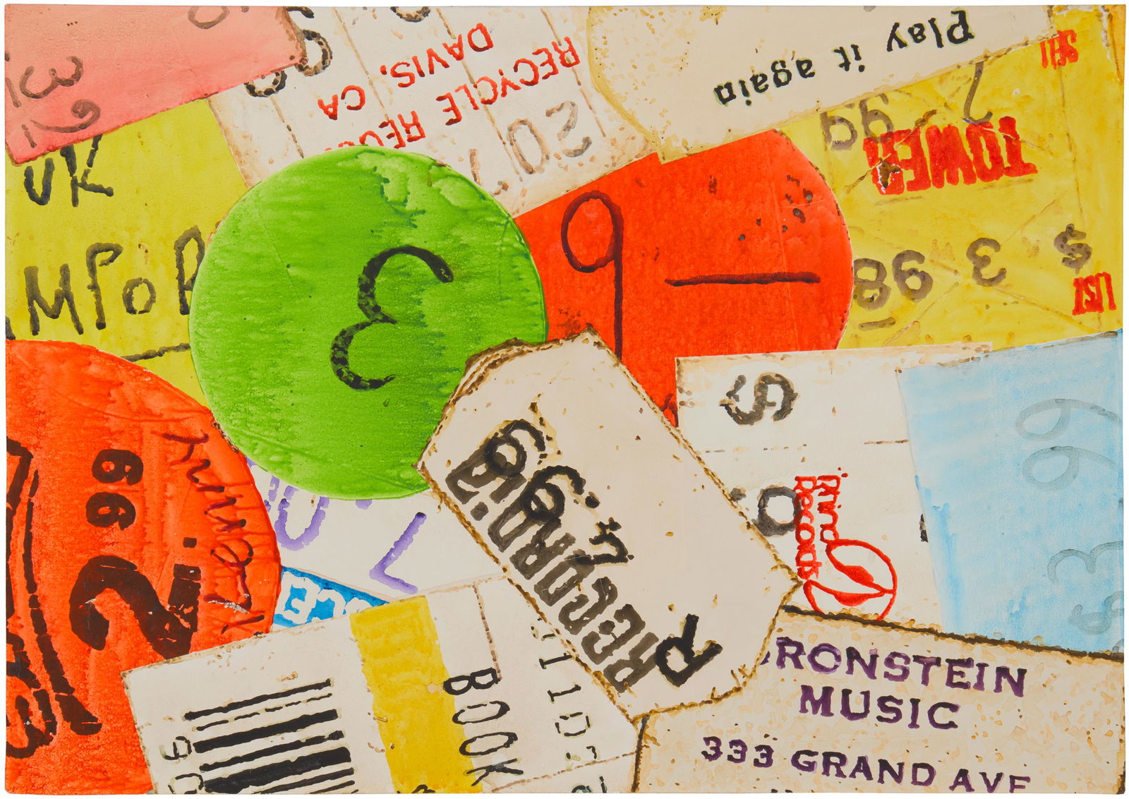 Dave Muller (b. 1964, American): "Glories of a Youth Misspent (in record stores) #2," 2018 Acrylic on gessoed linen Signed and dated on a Muller Studio wetstamp verso, titled on the tacking edge 14" H x 20" W Provenance: Blum &