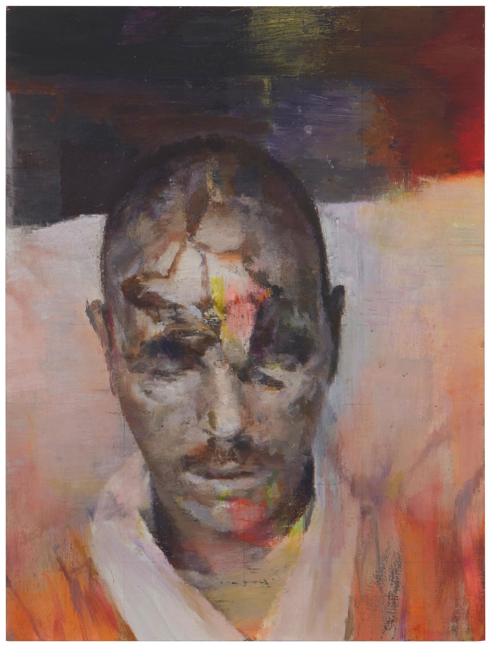 Justin Mortimer (b. 1970, United Kingdom): "Hex," 2012 Oil on board Signed and dated verso: Justin Mortimer / Dec 2012, titled by repute Overall: 15.75" H x 12" W x 1.5" D Provenance: Haunch of Venison Gallery, New York, NY The Blake Byr