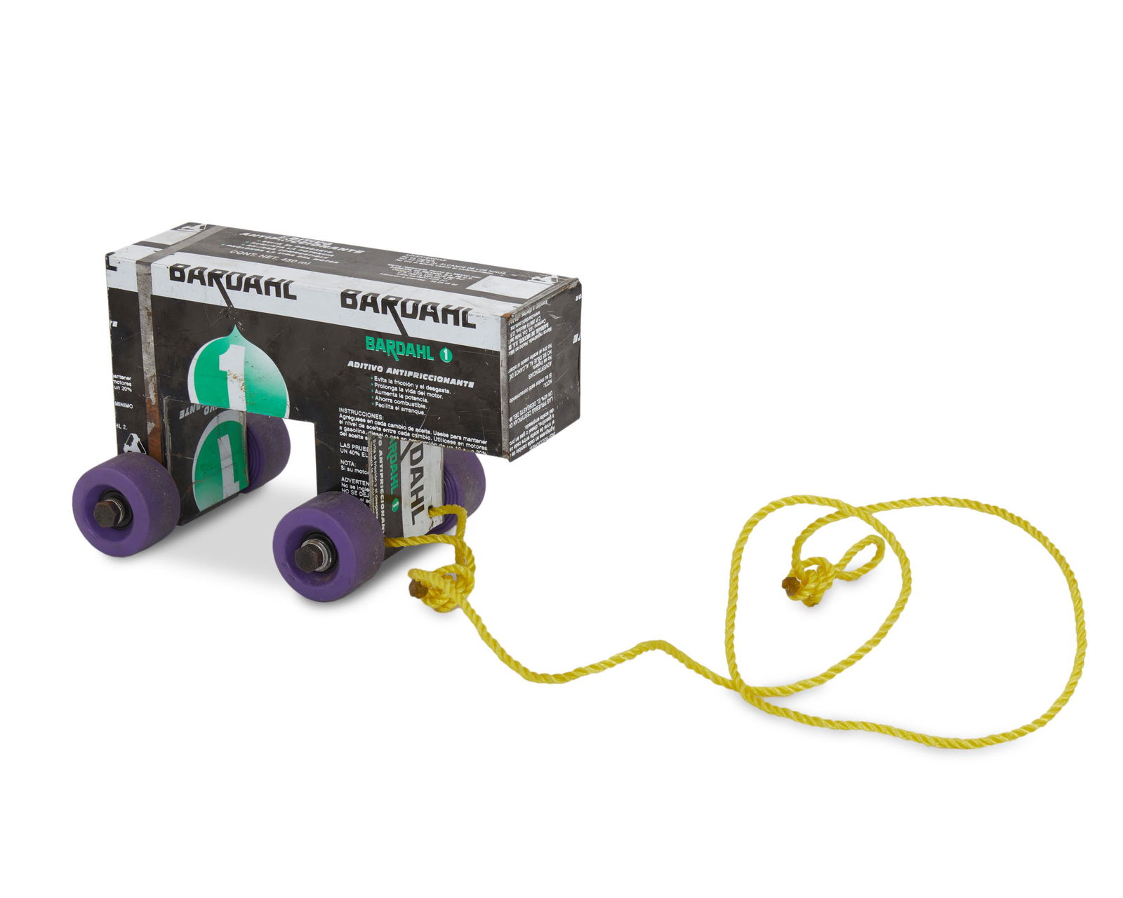 Francis Alys (b. 1959, Belgian/Mexican): "Ghetto Collector," 2003 Tin, magnets, plastic string, and rubber wheels Signed, dated, and editioned: Francis Alys / 03 / 53-99 6" H x 9.5" W x 5.5" D Provenance: The Blake Byrne Collection