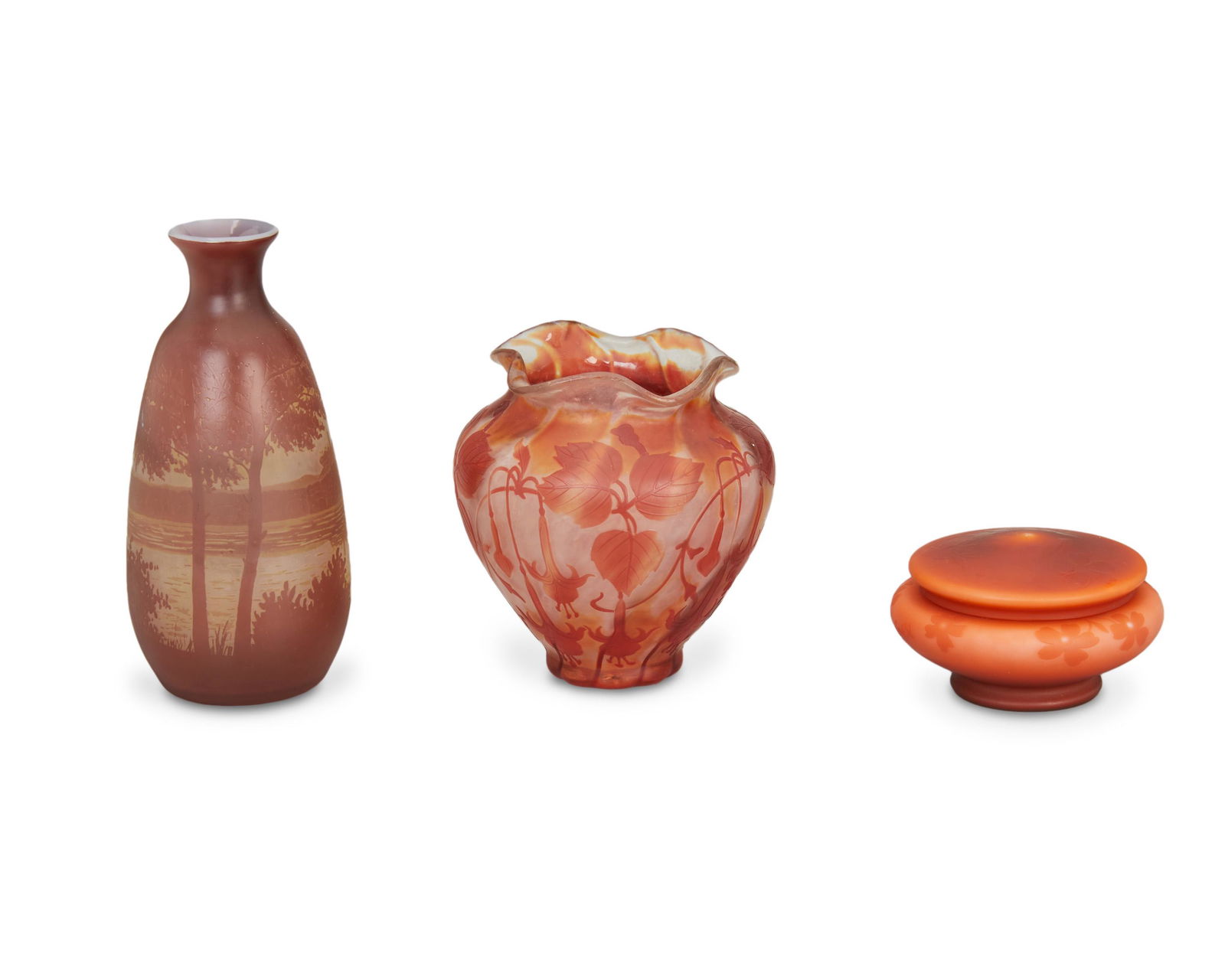 Three Art Nouveau cameo glass table items (1 of 7)