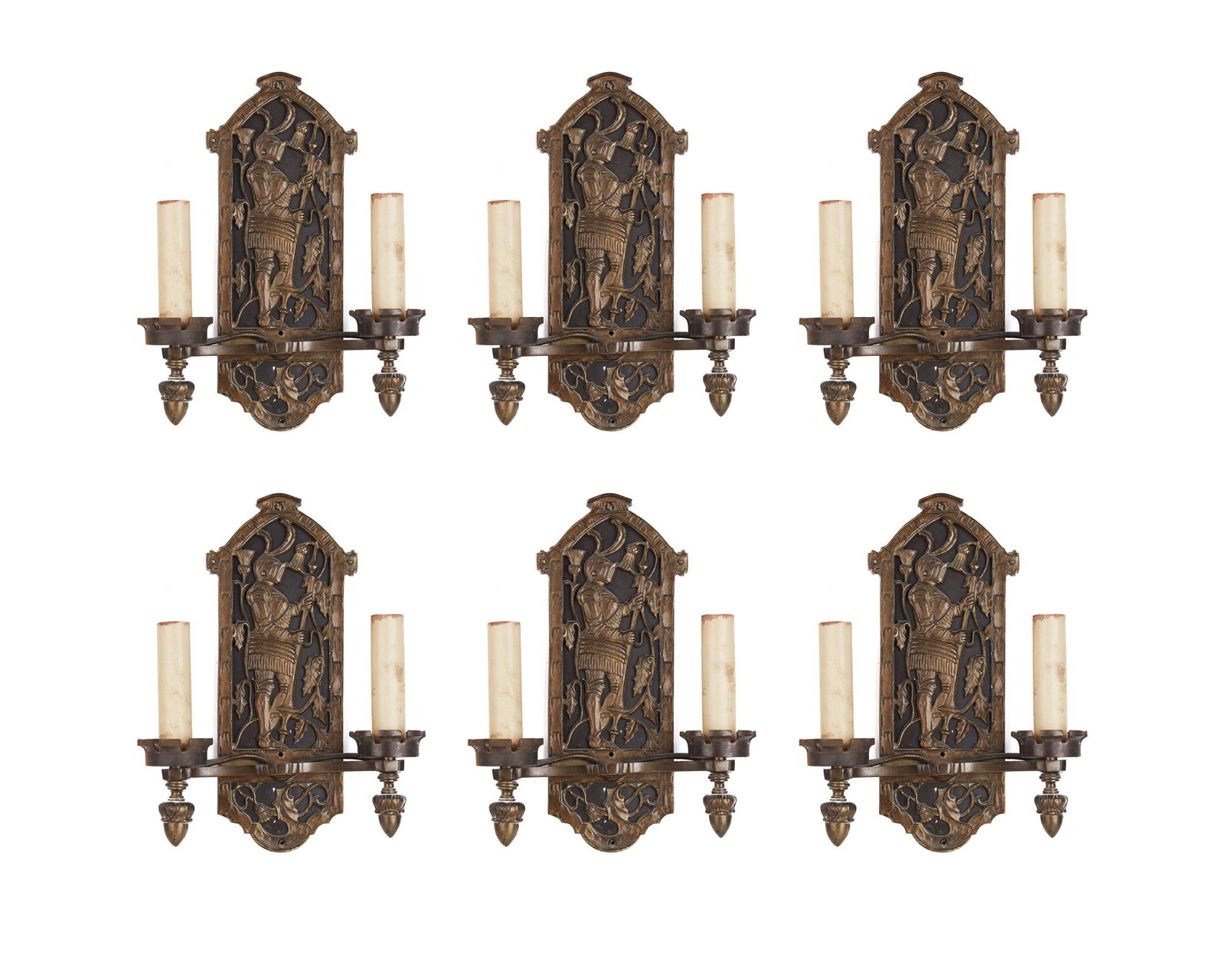 Six figural cast brass wall sconces (1 of 3)
