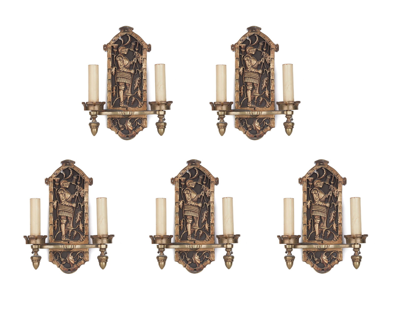 Five figural cast brass wall sconces (1 of 3)