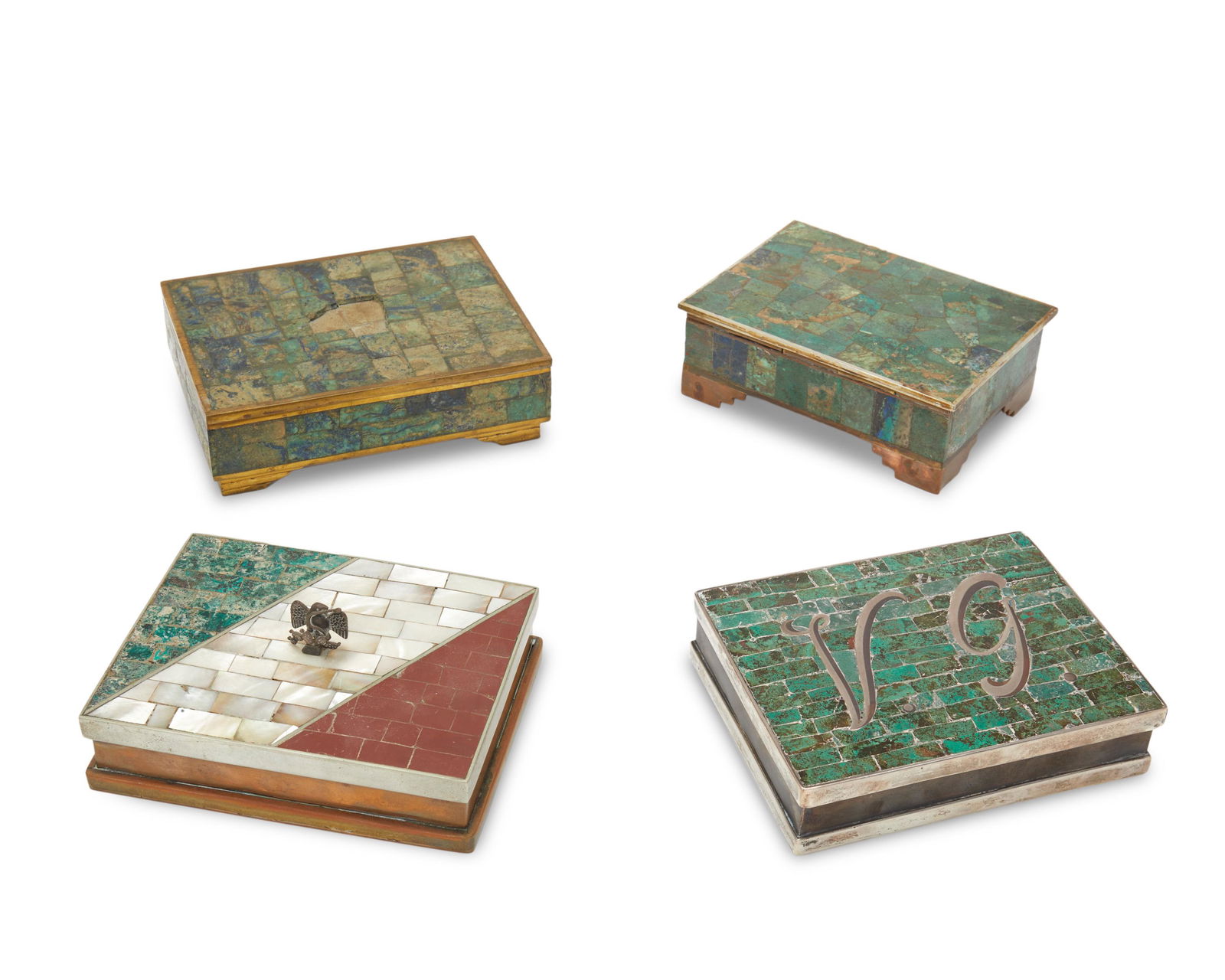 Four Mexican inlaid mixed-metal boxes (1 of 11)