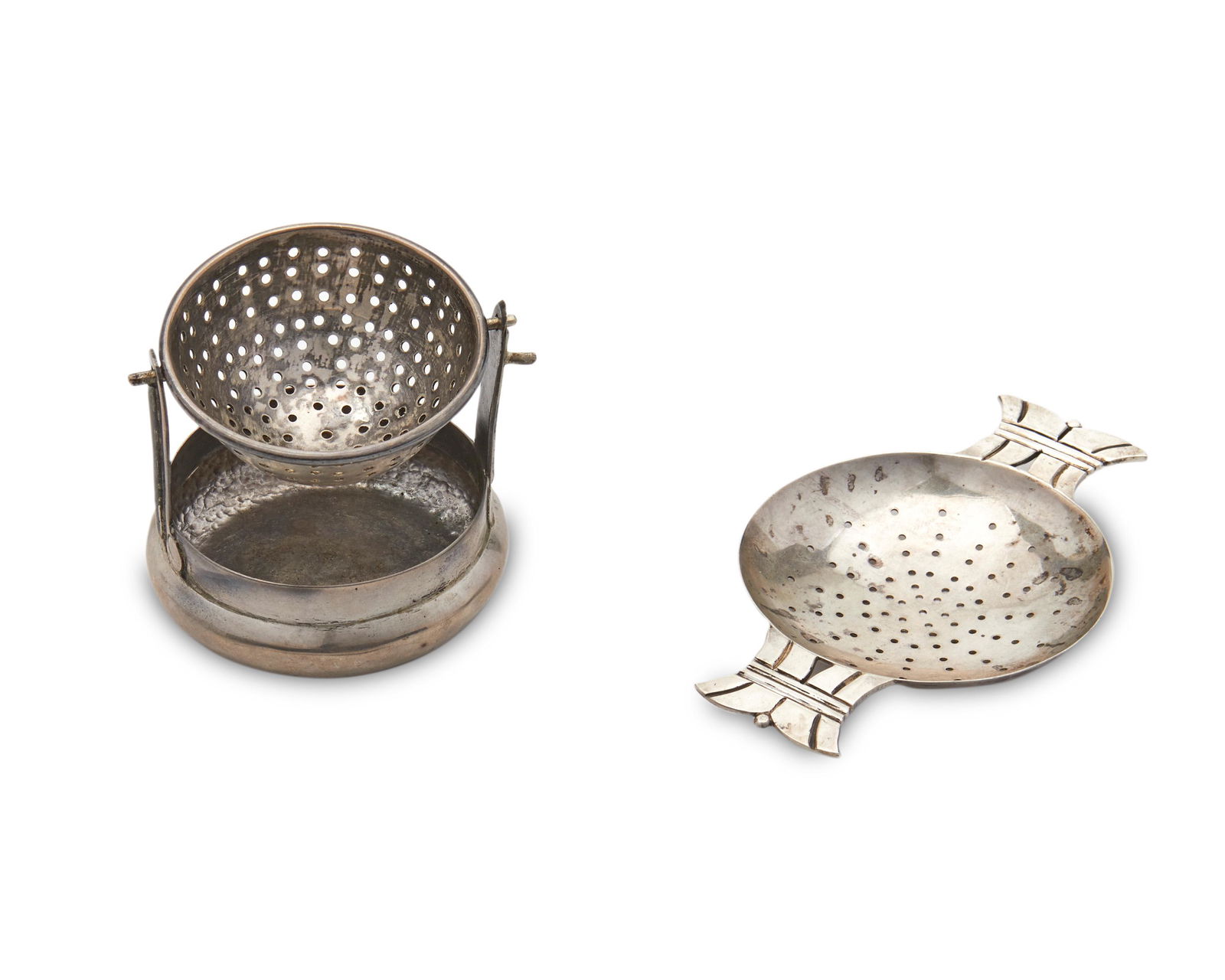 Two Mexican sterling silver tea strainers (1 of 3)