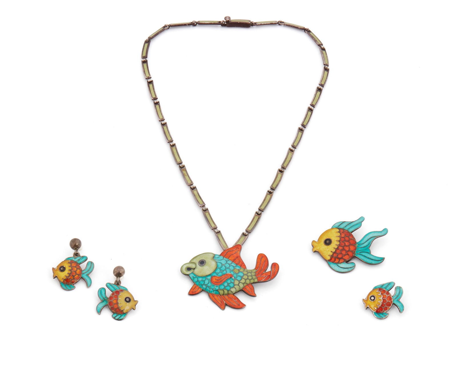 A group of Margot de Taxco "Plump Fish" silver and (1 of 2)