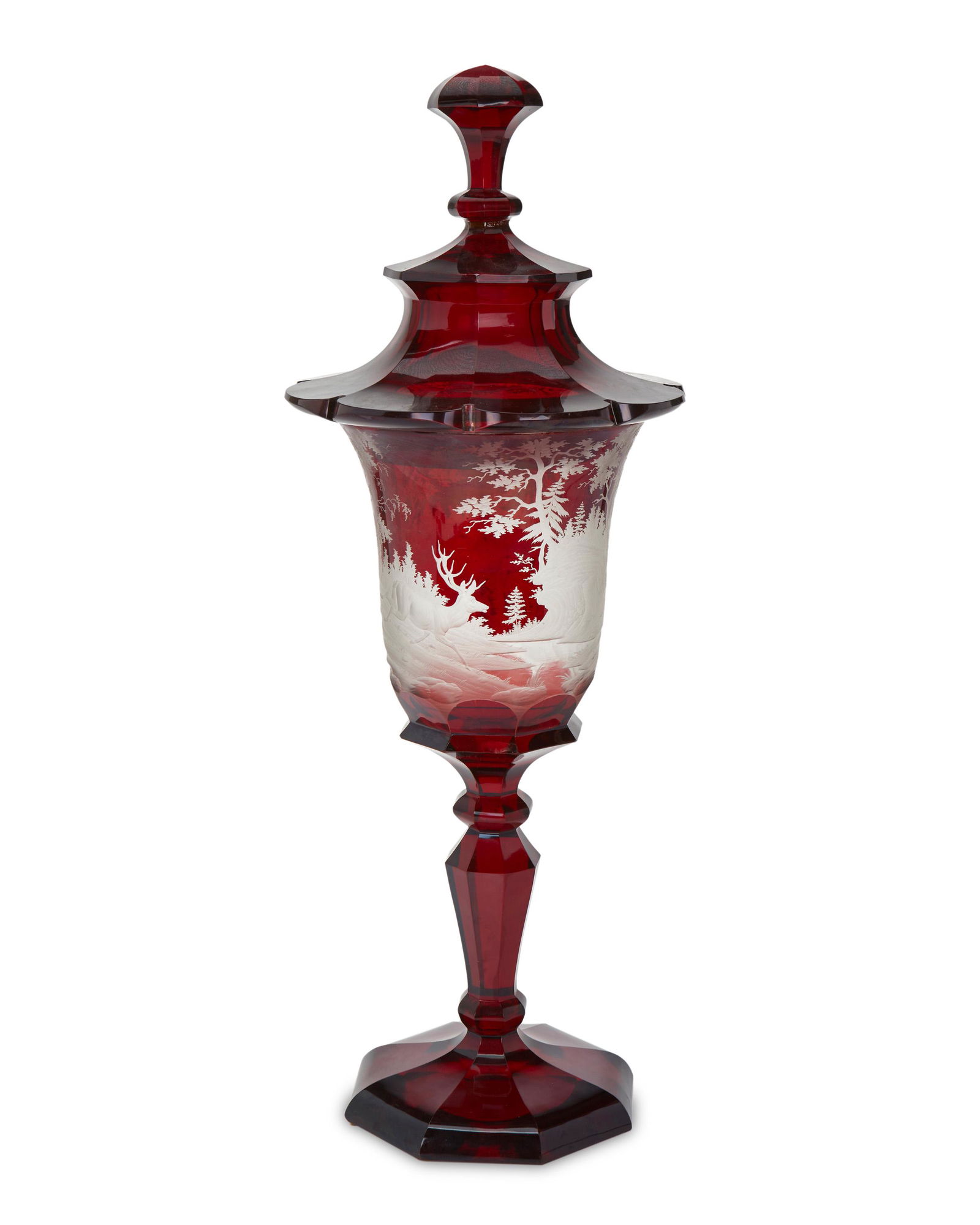 A Continental ruby flash glass lidded "Pokal" goblet (1 of 4)