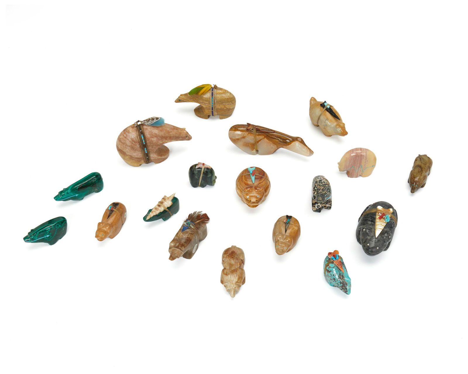 A group of Zuni carved stone fetish bears (1 of 5)