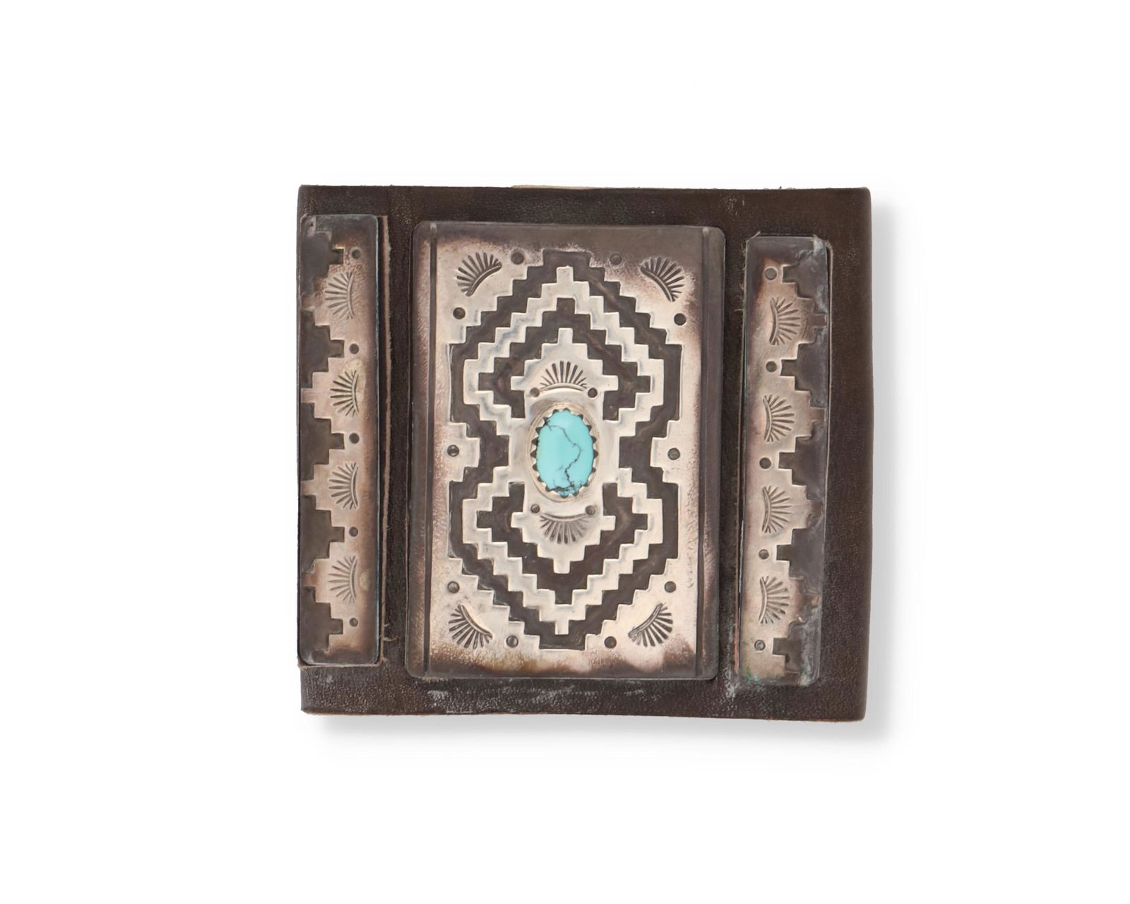 A silver and turquoise ketoh bow guard (1 of 2)