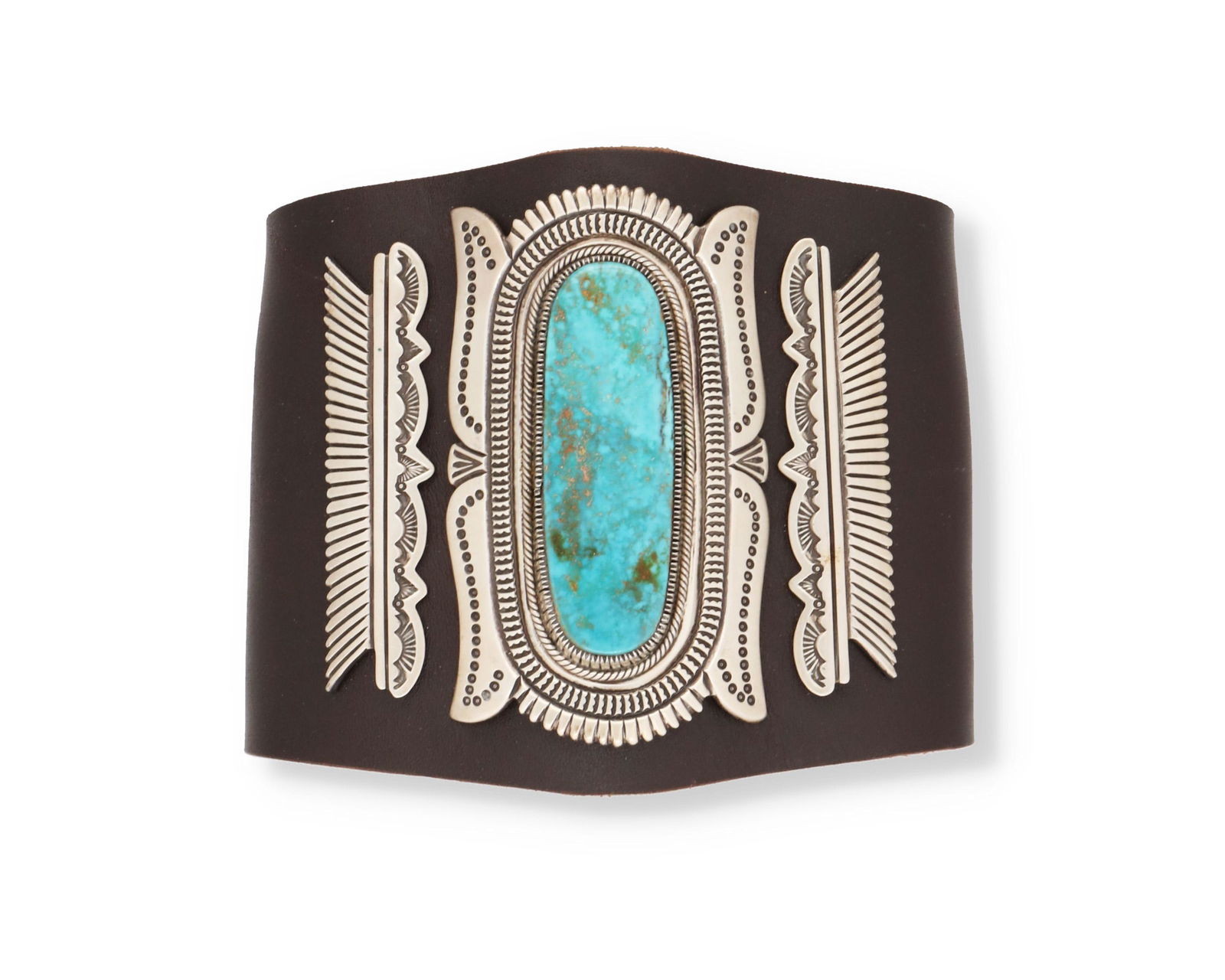 A Navajo/Dine silver and turquoise ketoh bow guard (1 of 2)