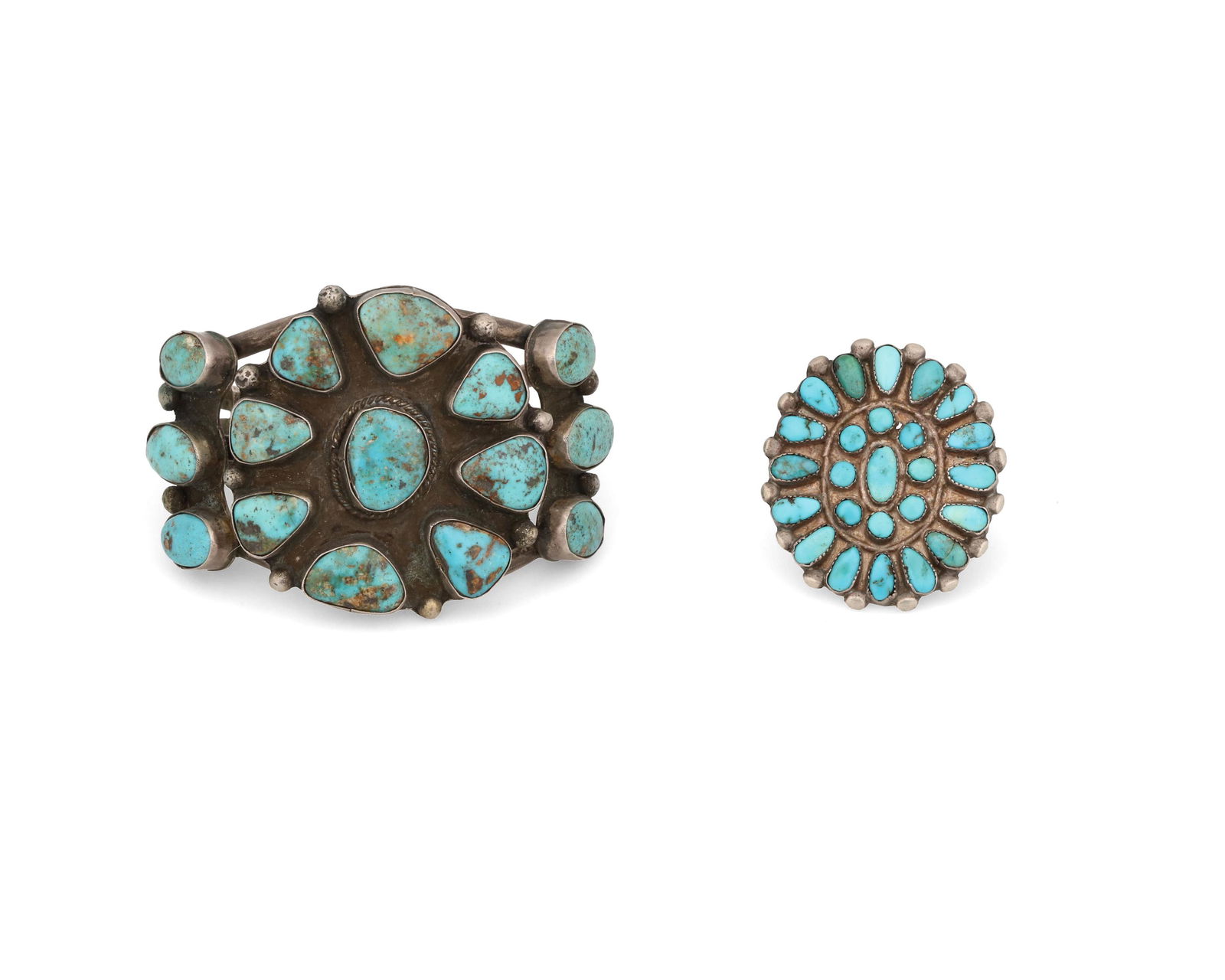 Two Zuni turquoise cluster jewelry items (1 of 2)