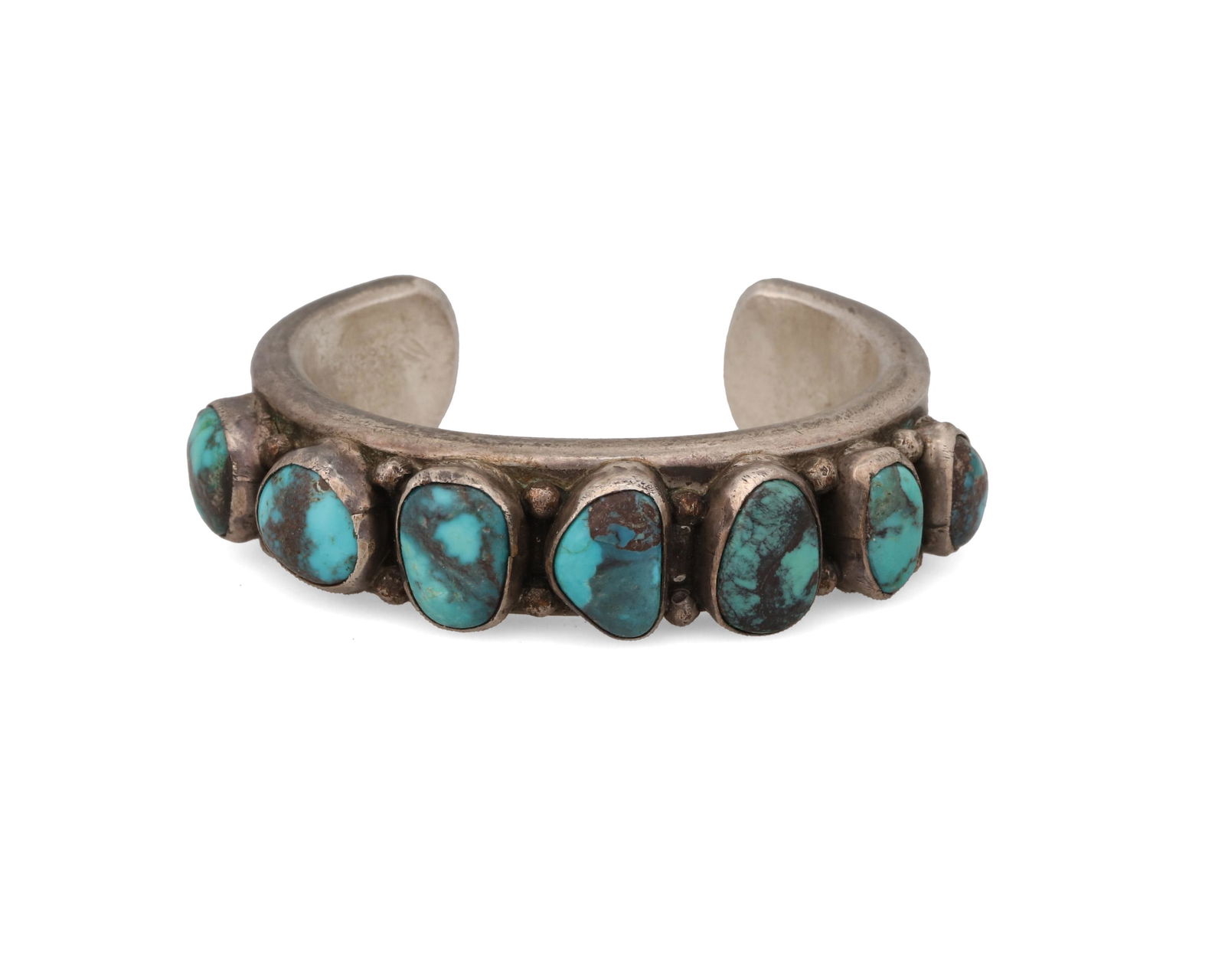 A Mark Chee ingot silver and turquoise cuff bracelet (1 of 2)