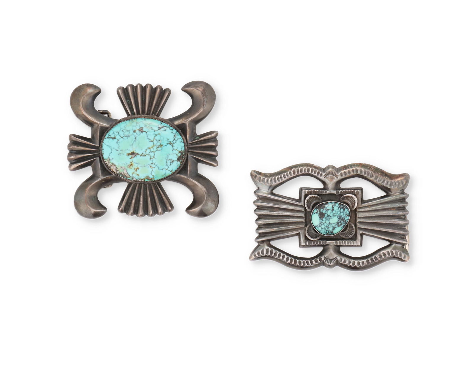 Two Southwest silver and turquoise belt buckles (1 of 2)