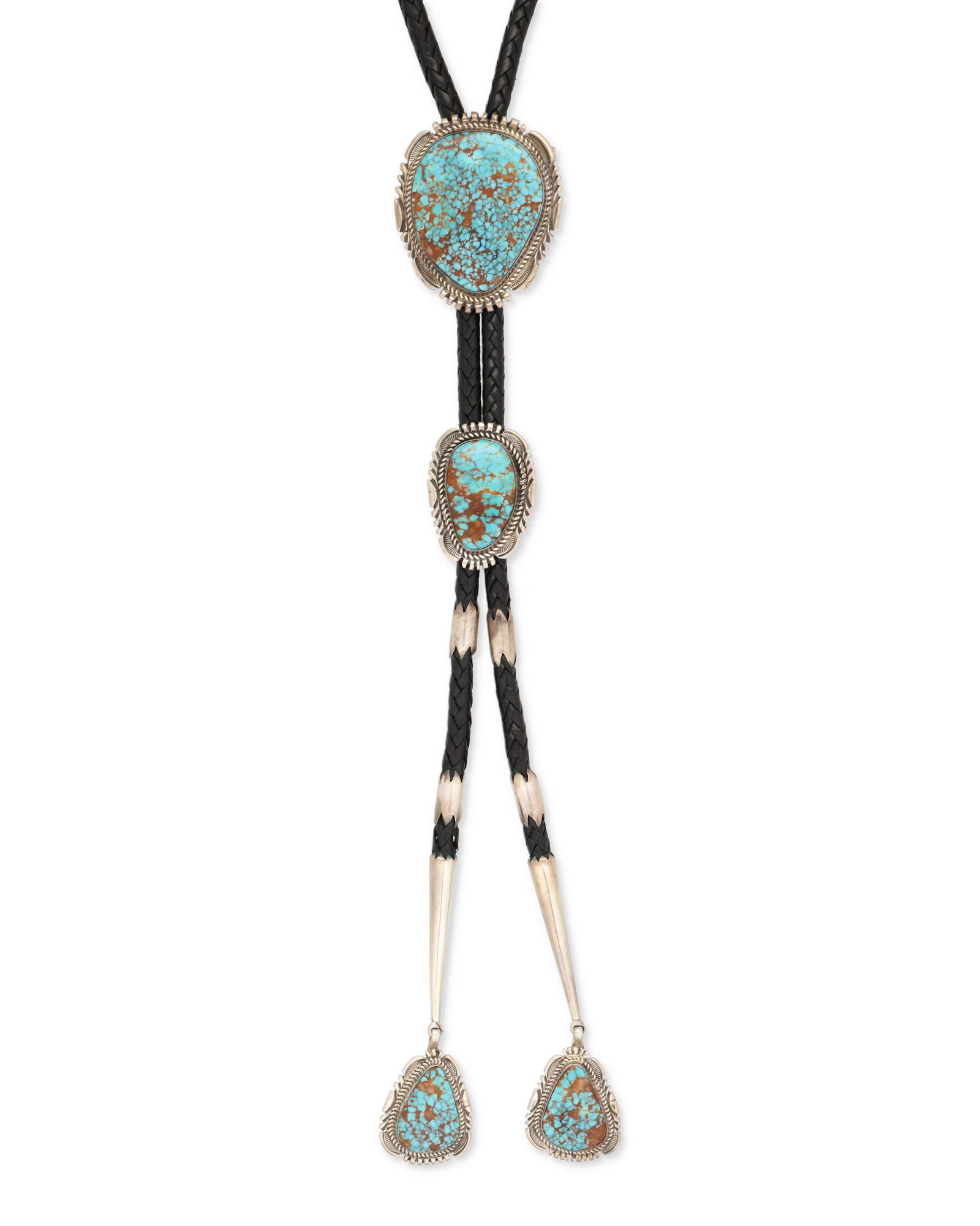 A Navajo/Dine silver and turquoise double bolo tie (1 of 2)