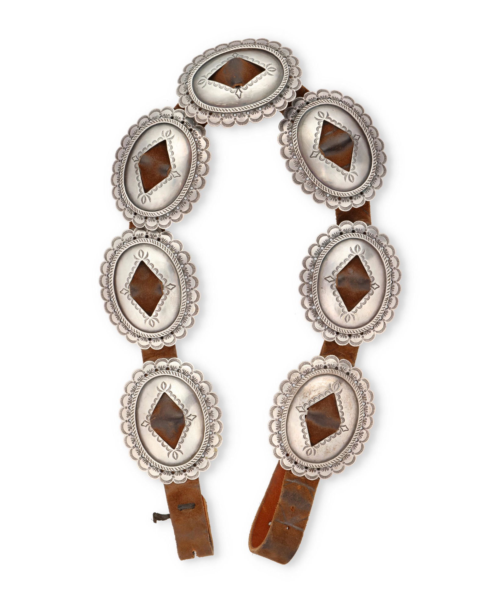 A First Phase-style Navajo/Dine silver concho belt (1 of 2)