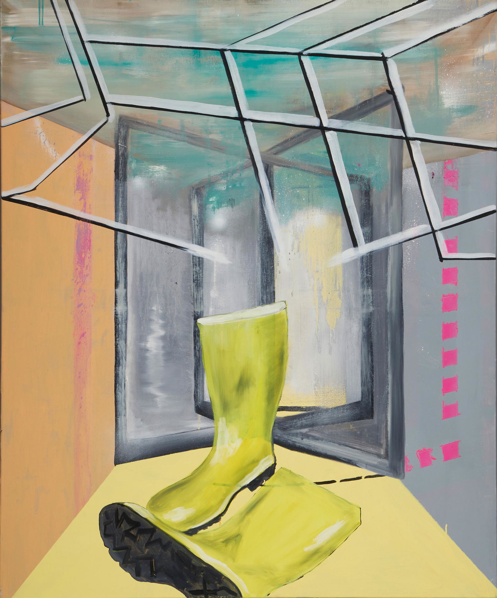 Andreas Diefenbach (b. 1973, German): Aesthetic-Tac-Toe, 2007 Oil, lacquer, acrylic, dispersion, and vinyl on canvas Signed, titled and dated verso: Andreas Diefenbach 55" H x 45.25" W Provenance: Jack Tilton Gallery, New York The B