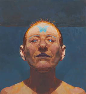 Susanna Coffey (b. 1949, American): "Self-Portrait (mariposa)," 2001 Oil on panel Signed, titled and dated in pencil along the bottom edge of the wooden support: Susanna Coffey / SP (mariposa); signed and dated again in pencil verso