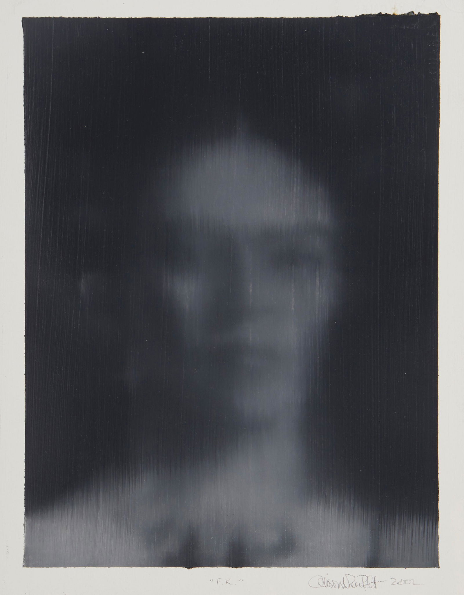 Alison Van Pelt (b. 1963, American): F. K., 2002 Oil on paper Signed and dated lower right: Alison Van Pelt; titled lower center Image: 10.25" H x 8" W Provenance: Chac-Mool Gallery, Los Angeles, CA The Blake Byrne Collection, acqu