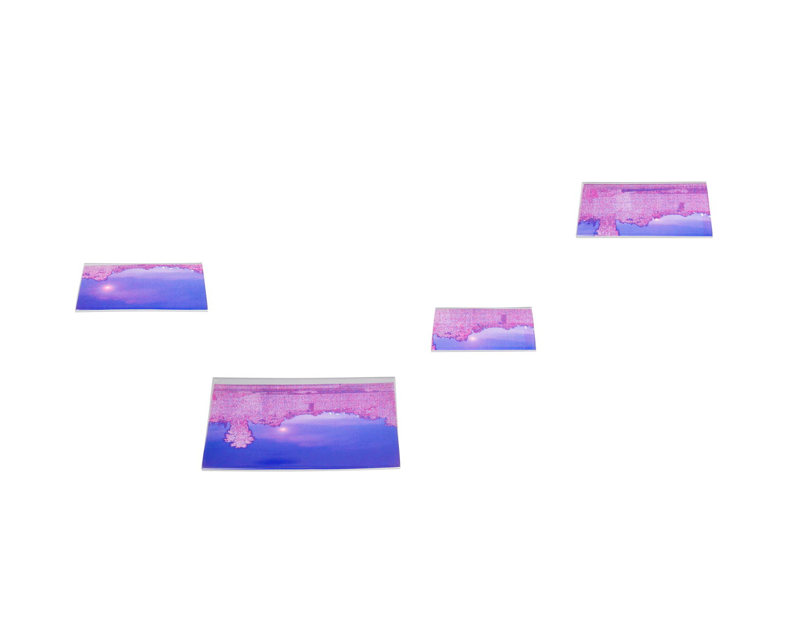 Kori Newkirk (b. 1970, American): Seep, 2010 Four inkjet prints in plastic frames Unsigned Largest: 8.25" H x 10" W x 2.625" D; Smallest: 3.5" H x 5" W x 1.25" D Provenance: The Blake Byrne Collection