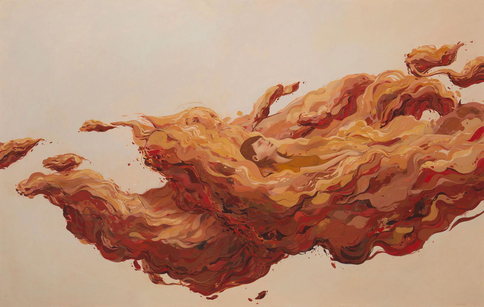 Brendan Monroe (b. 1980, American): Blush from Side to Side, 2006 Acrylic with collage on Arches paper under Plexiglas Signed and dated lower right: B. Monroe Sheet: 26" H x 40" W Provenance: Richard Heller Gallery, Santa Monica T