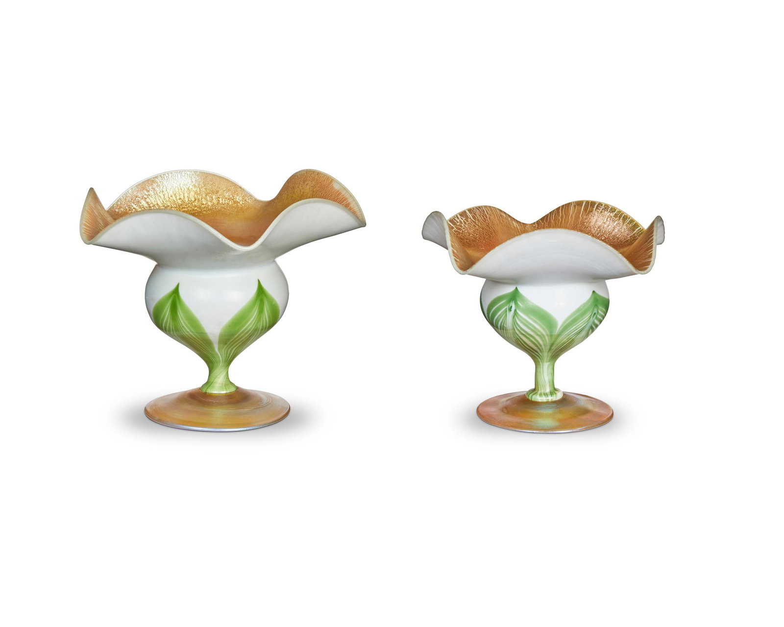 Two L.C. Tiffany Favrile glass floriform cabinet vases (1 of 7)