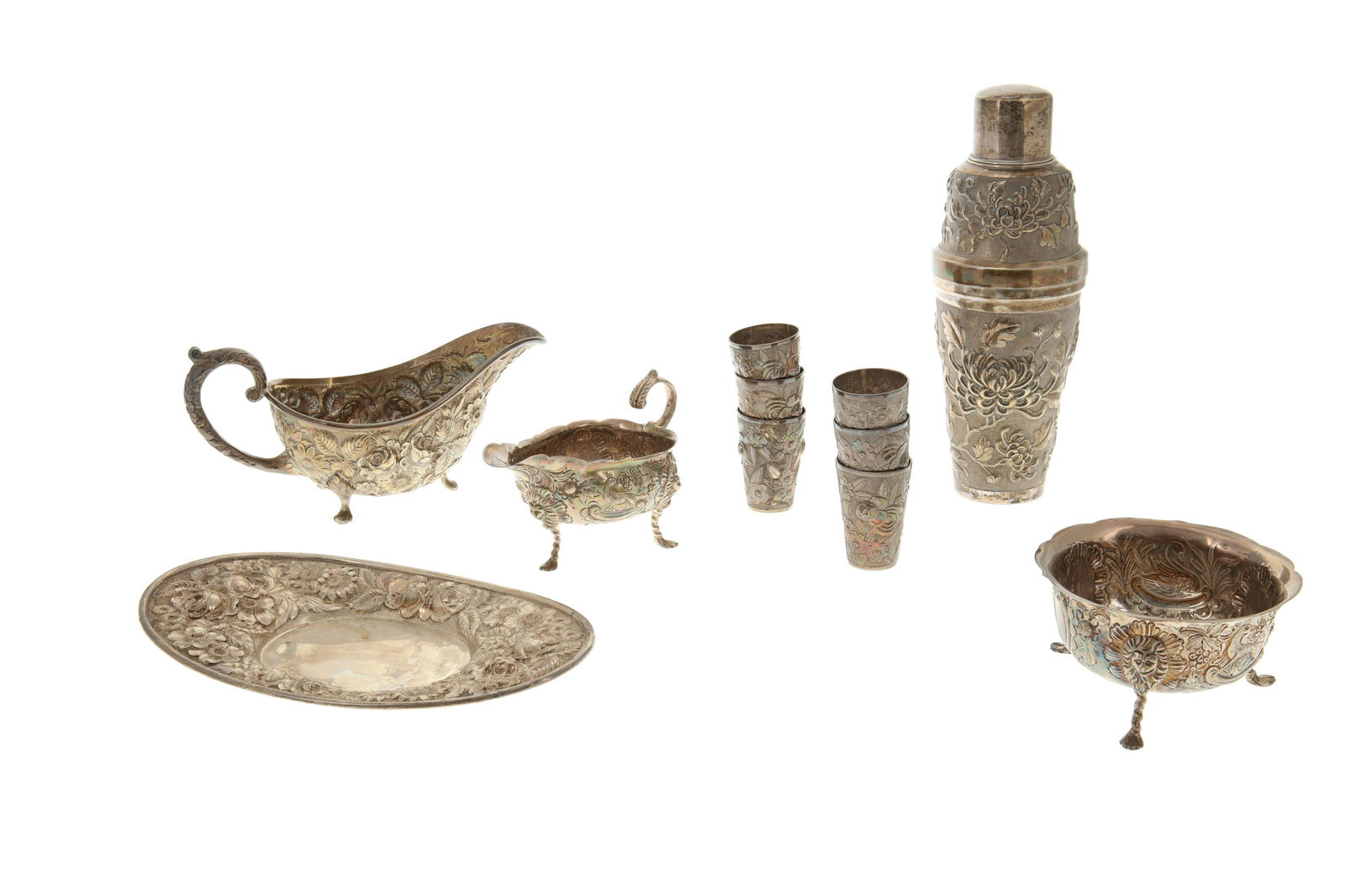 A group of sterling silver repousse table items (1 of 5)