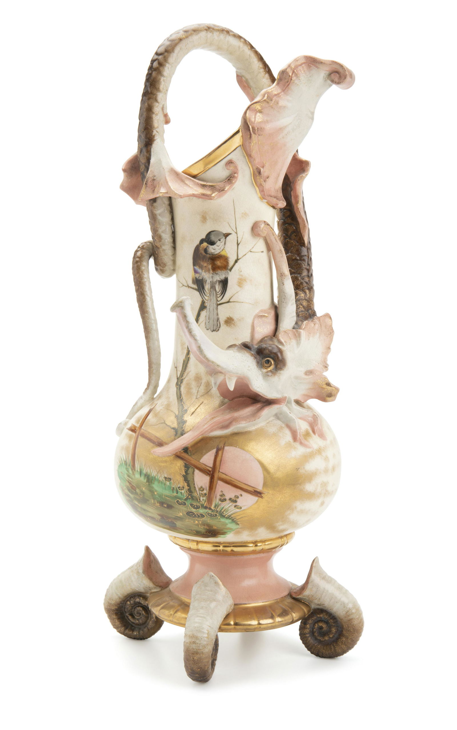 An Amphora art pottery pitcher with dragon and birds (1 of 4)