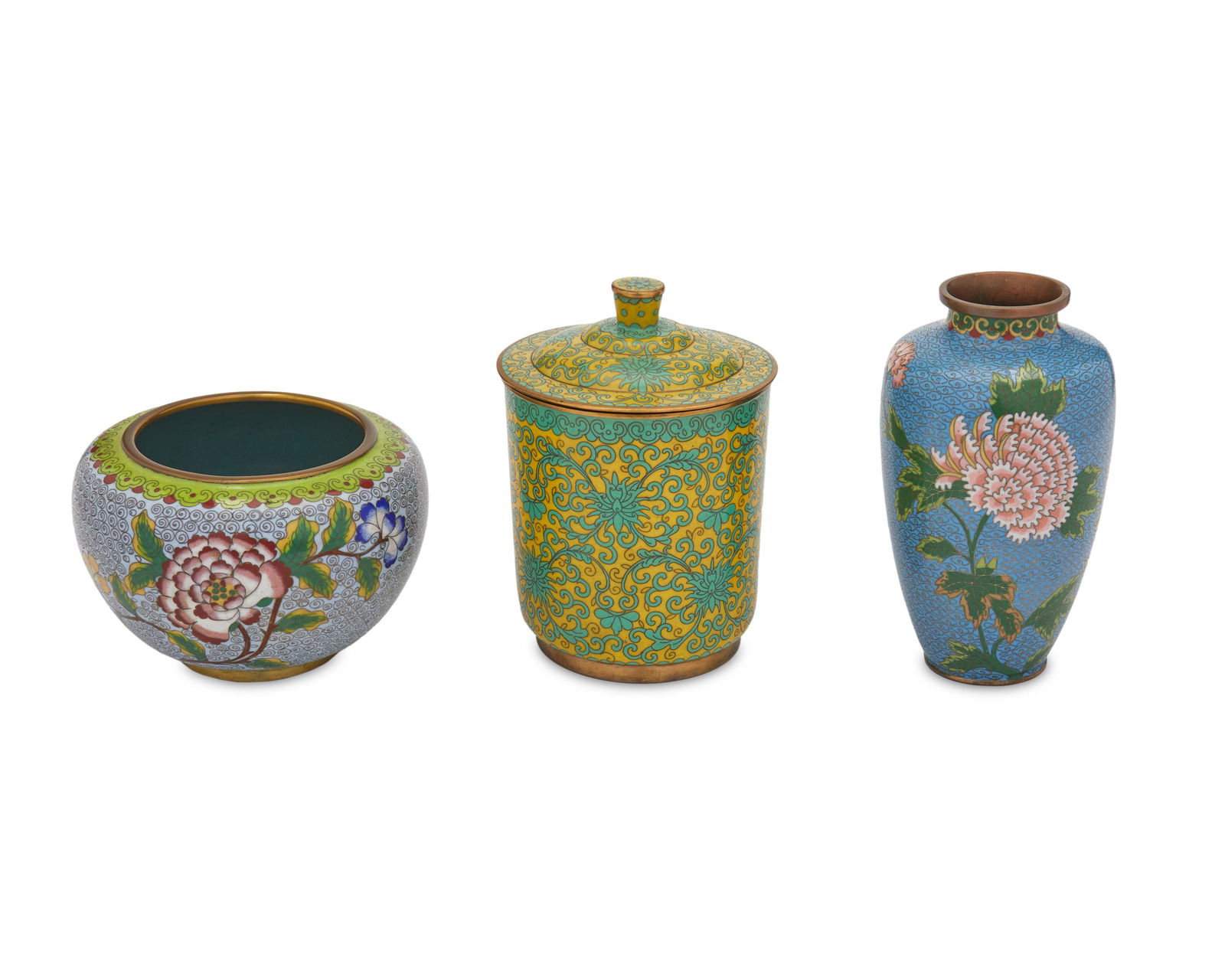 Three Chinese cloisonne table items (1 of 6)