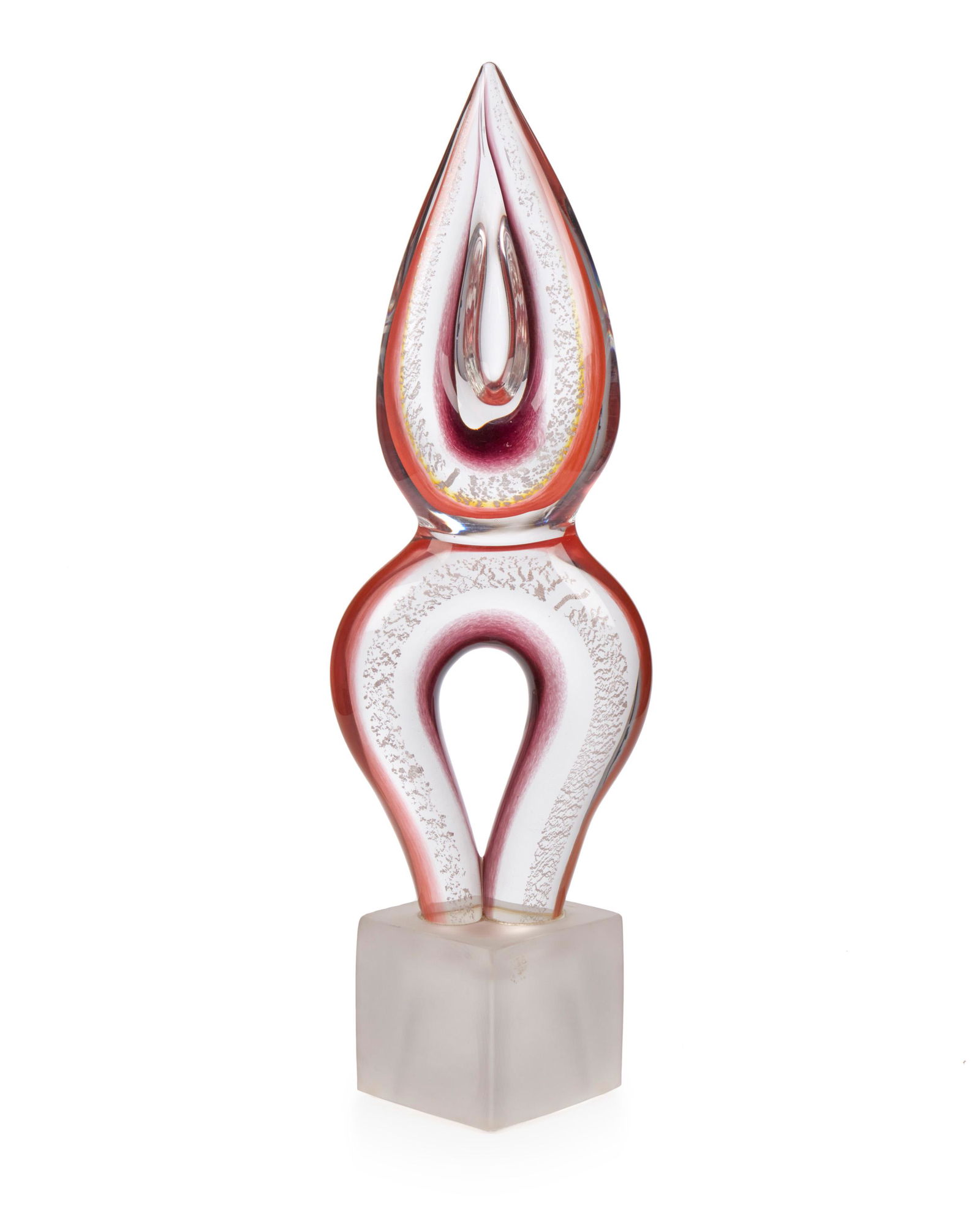 A contemporary Venetian Murano glass teardrop sculpture: Circa 1950 Possibly by Flavio Poli Sommerso, with foil inclusions 24.5" H x 7.5" W x 6.5" D