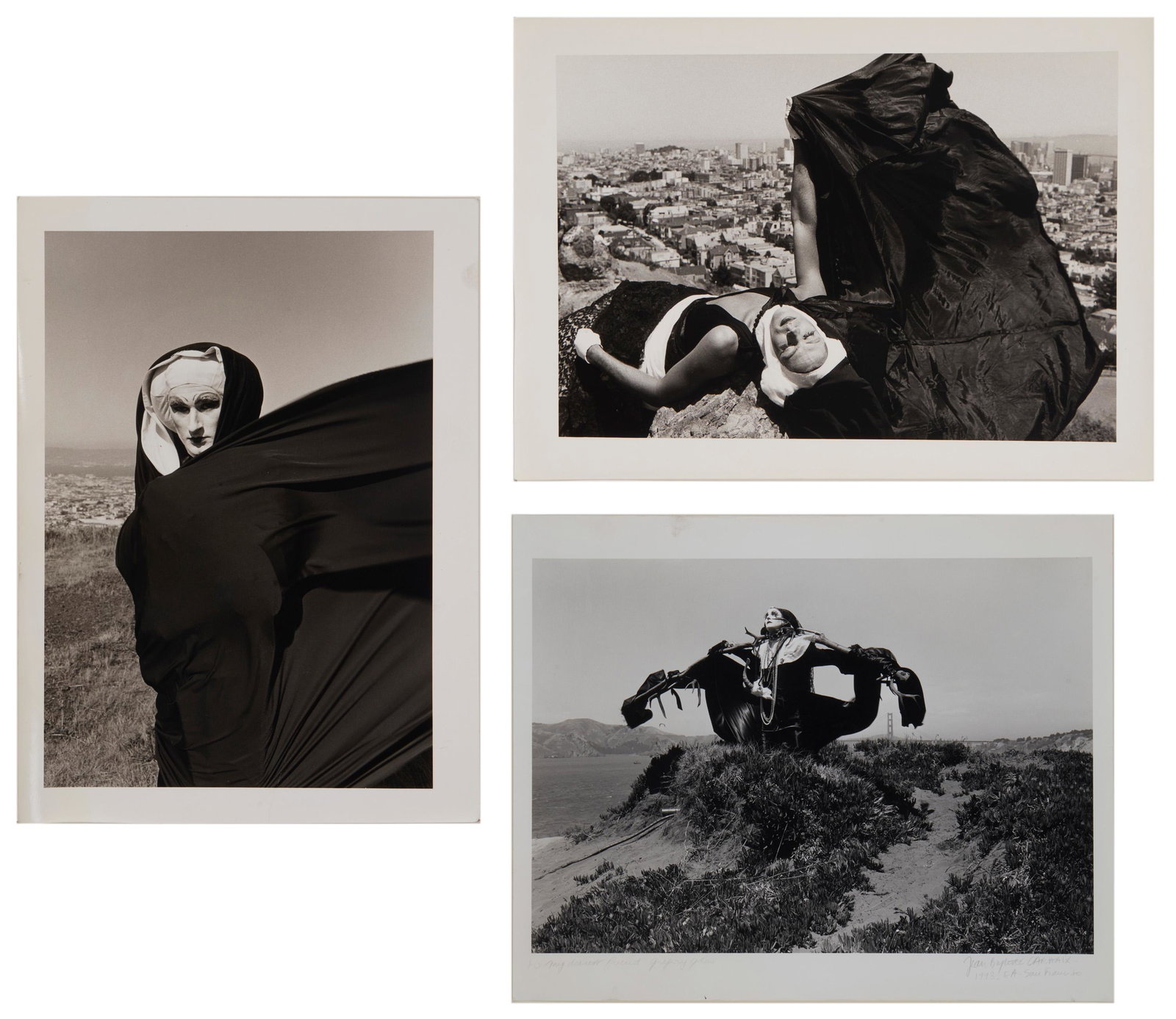 Jean Baptiste Carhaix, Sisters of Perpetual Indulgence,: Three works Black and white photographs on paper The first: signed, inscribed, and dated by the subject lower right and lower left; the second and third: signed, inscribed, and dated by the subject ve