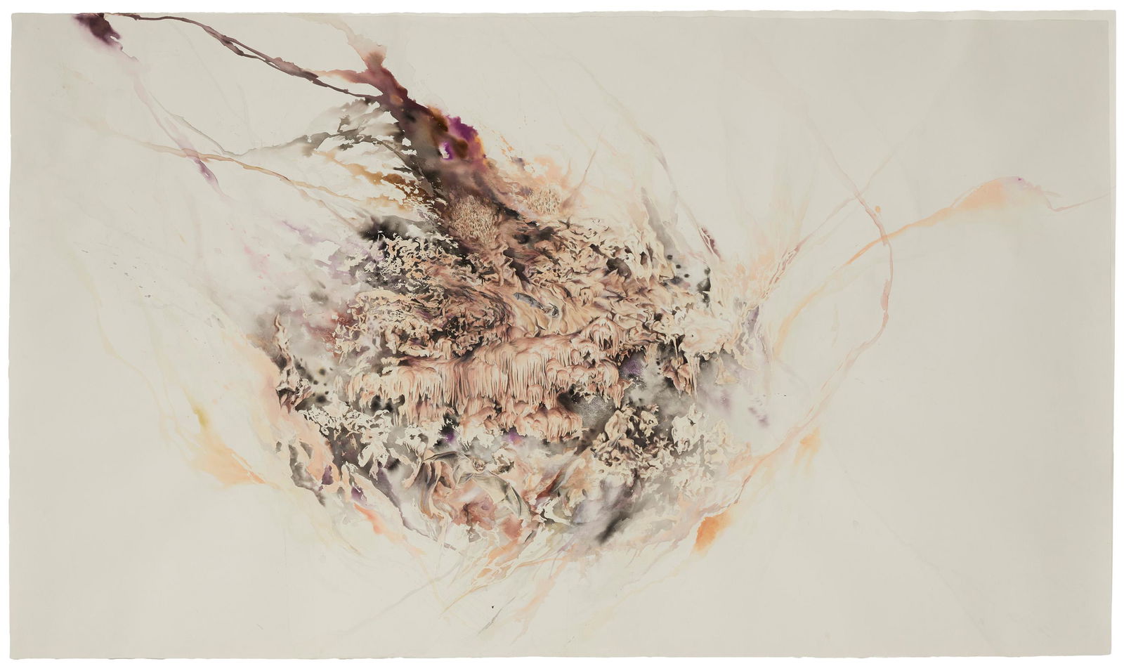 Violet Hopkins (b. 1973, American): "Cavern With Bats," 2006 Watercolor and ink on paper under Plexiglas Appears unsigned; titled and numbered on a gallery label affixed verso: VH 06/004 Image/Sheet: 60" H x 102.75" W Provenance: D