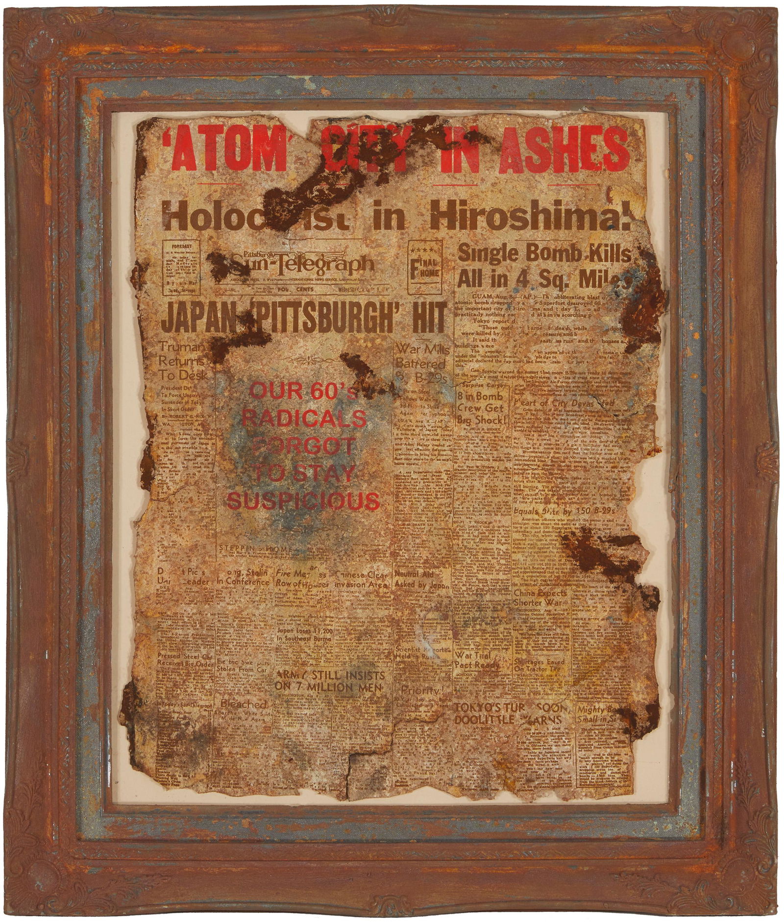 Dario Robleto (b. 1972, American): "Our 60's Radical Forgot To Stay Suspicious," 2003-2004 Mixed media Unsigned, titled by repute 25.25" H x 21.25" W x 2" D Provenance: ACME Gallery, Los Angeles, CA The Blake Byrne Collection, ac