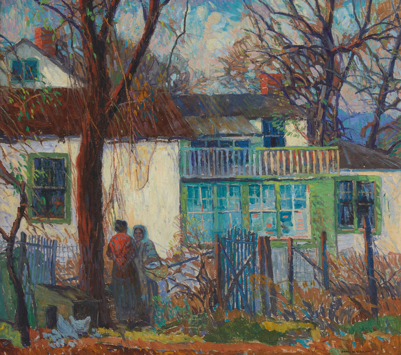 Carl Rudolph Krafft (1884-1938, Oak Park, IL): "From the Garden" Oil on canvas Signed lower right: Carl R. Krafft; titled on an exhibition label affixed verso 24" H x 27" W Exhibitions: The Corcoran Gallery of Art, Washington D.C., Ninth Exhi