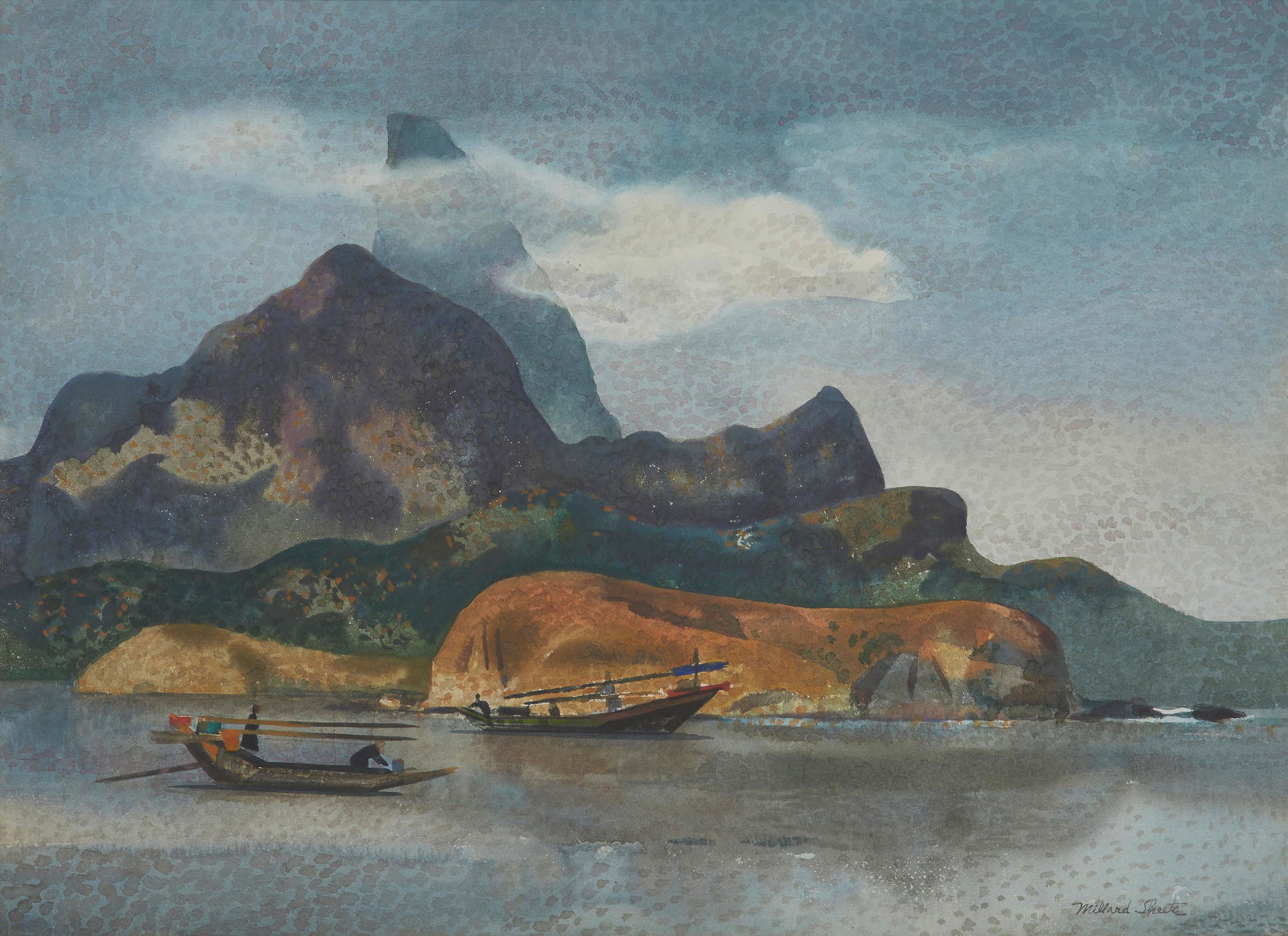 Millard Owen Sheets (1907-1989, Gualala, CA): "Hong Kong Bay," 1970 Watercolor on Arches wove paper under glass Signed lower right: Millard Sheets; titled in pencil verso; dated by repute Sight: 21.875" H x 30" W Provenance: Dalzell Hatfield