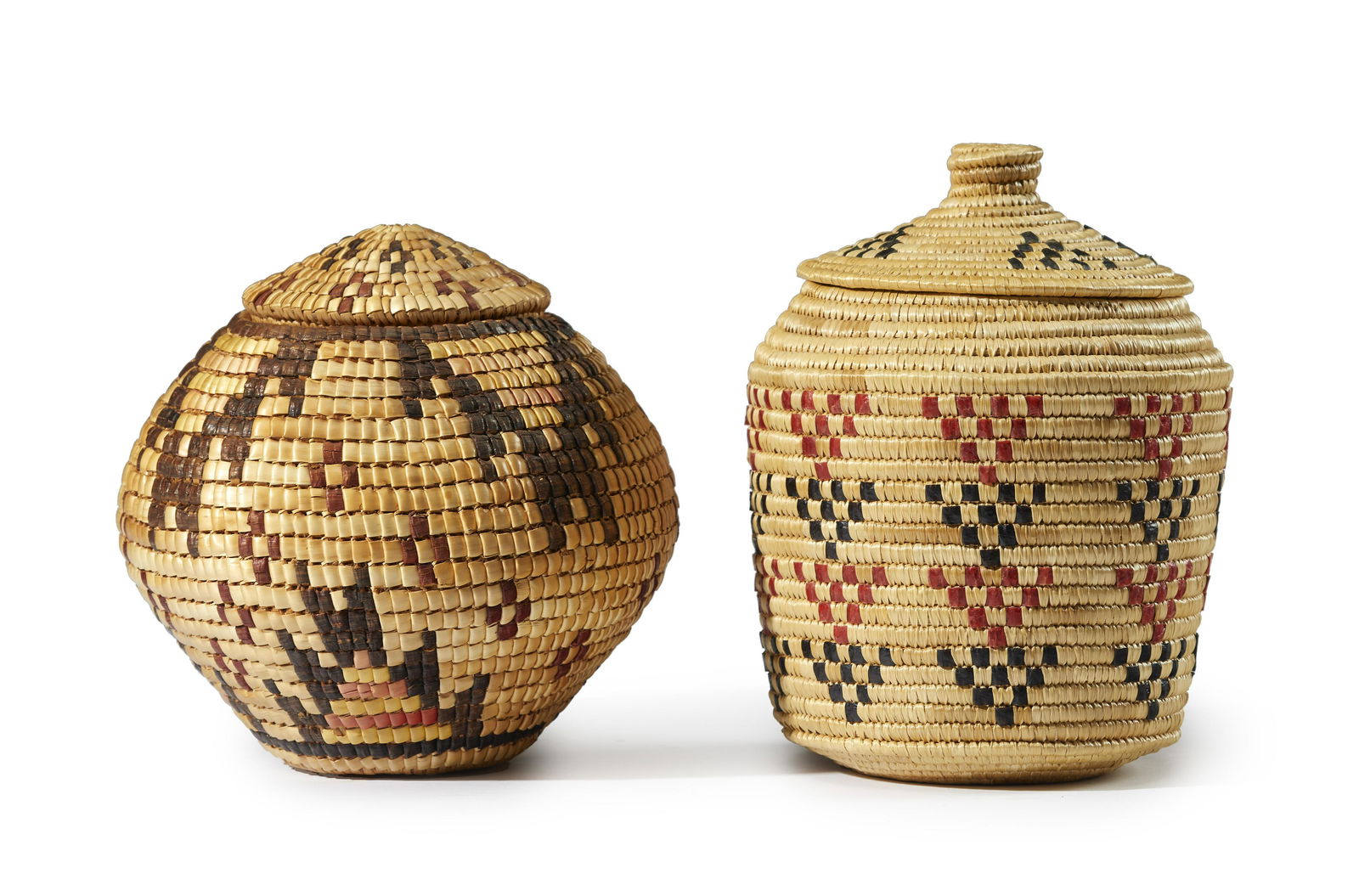 Two Northwest Coast polychrome imbricated baskets (1 of 2)